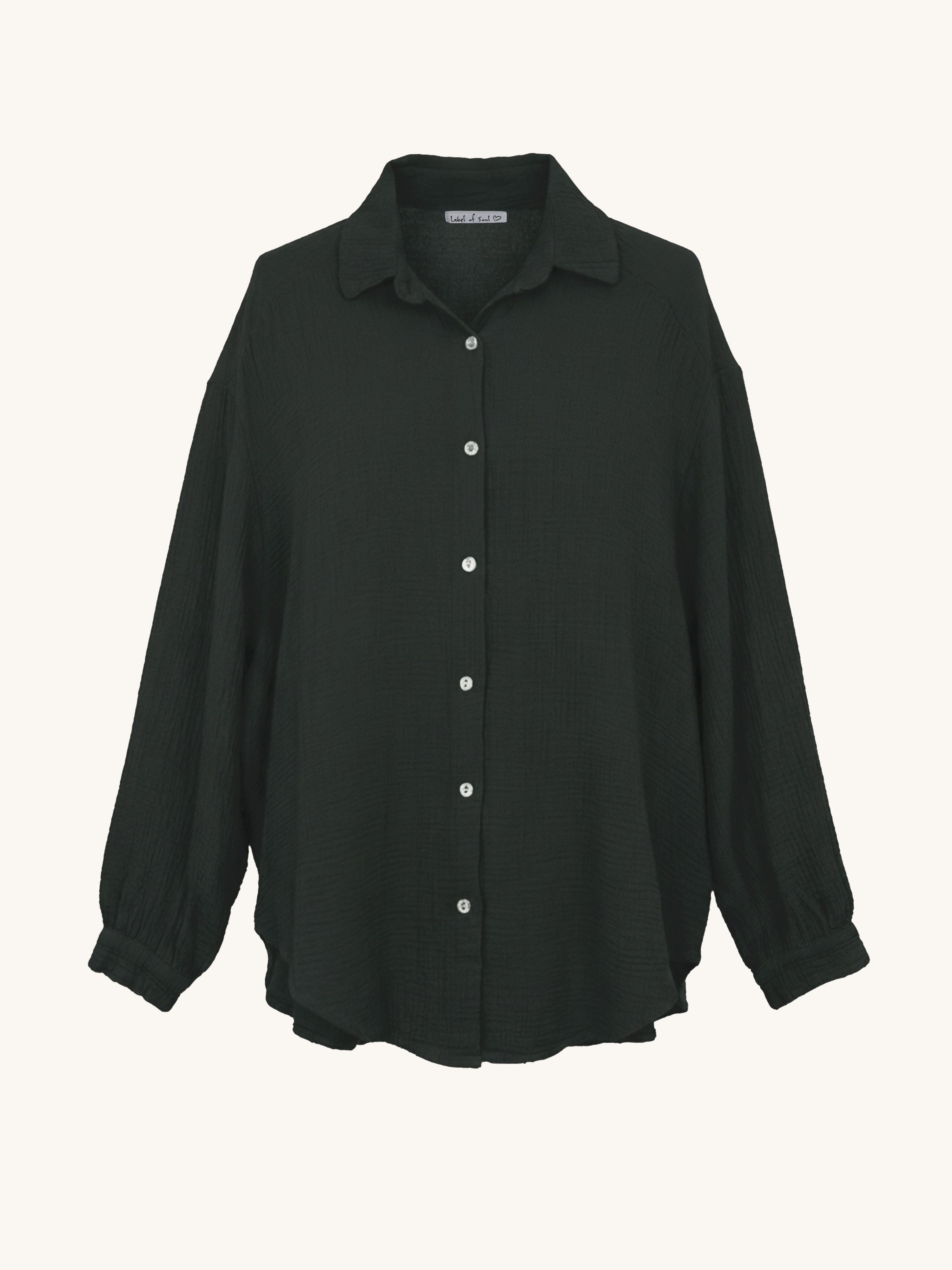 Musselin Midi Oversize Bluse - Schwarz