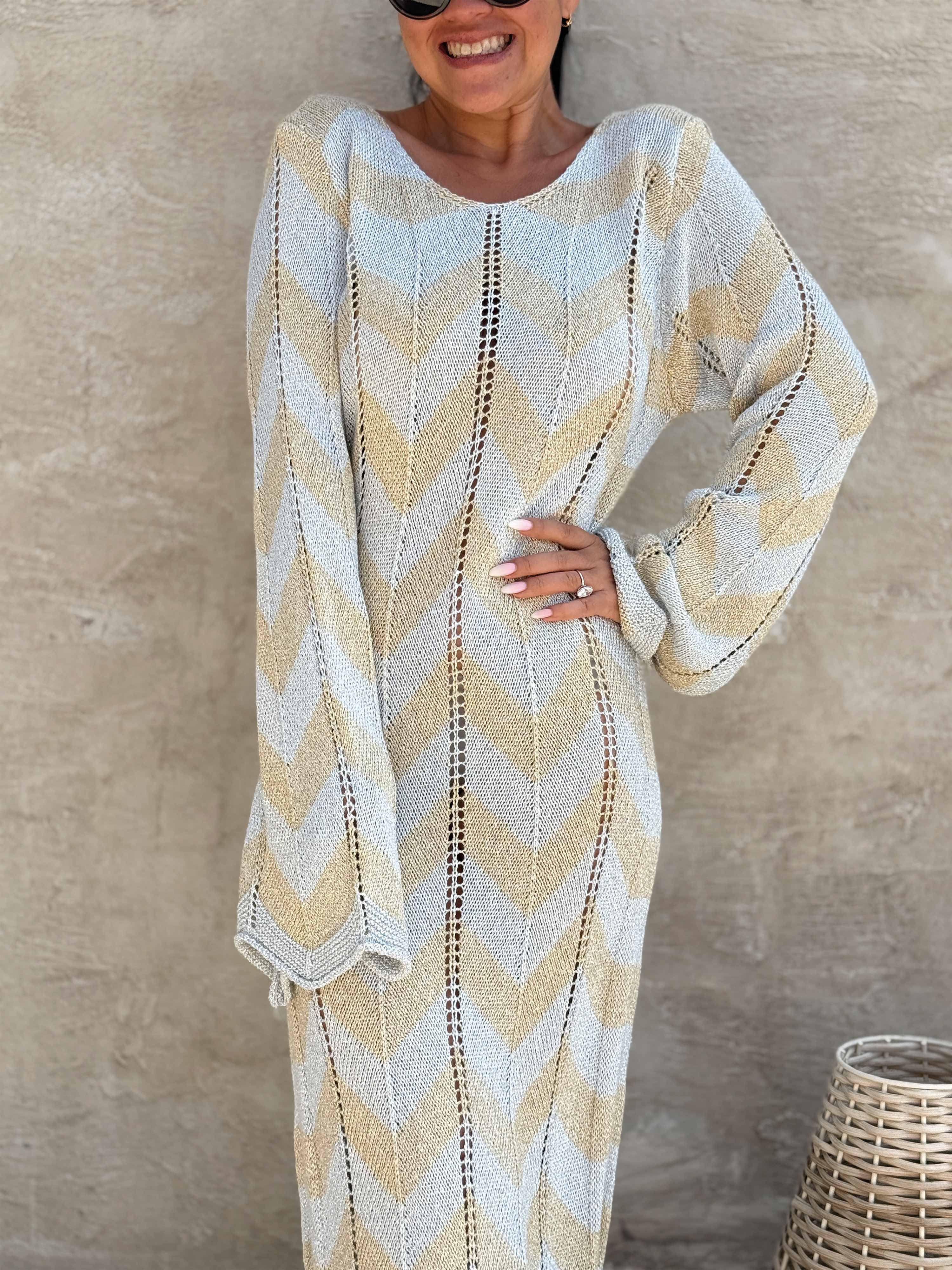 Häkel Beach Strickkleid - Stripes Silber/Gold Häkel Beach Strickkleid - Stripes Silber/Gold