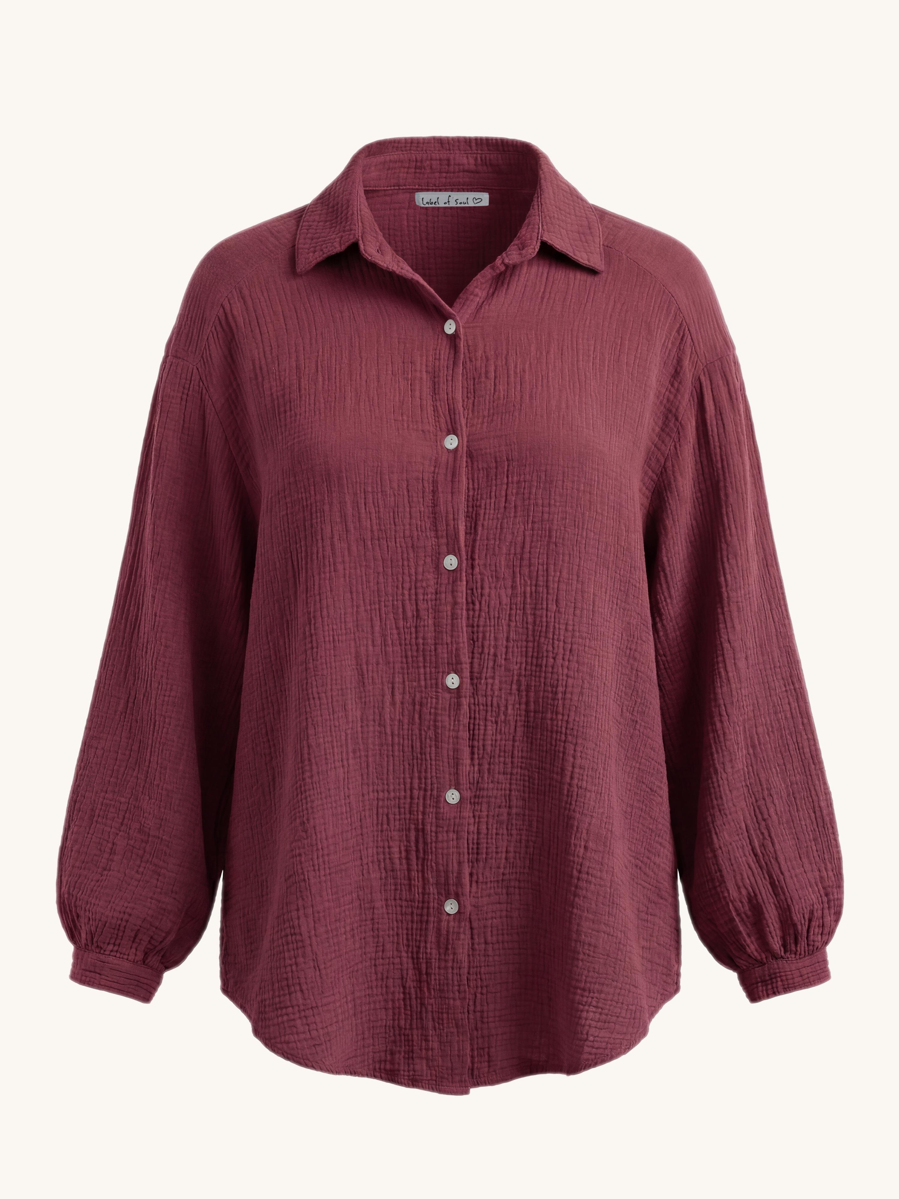 Musselin Midi Oversize Bluse - Burgundy
