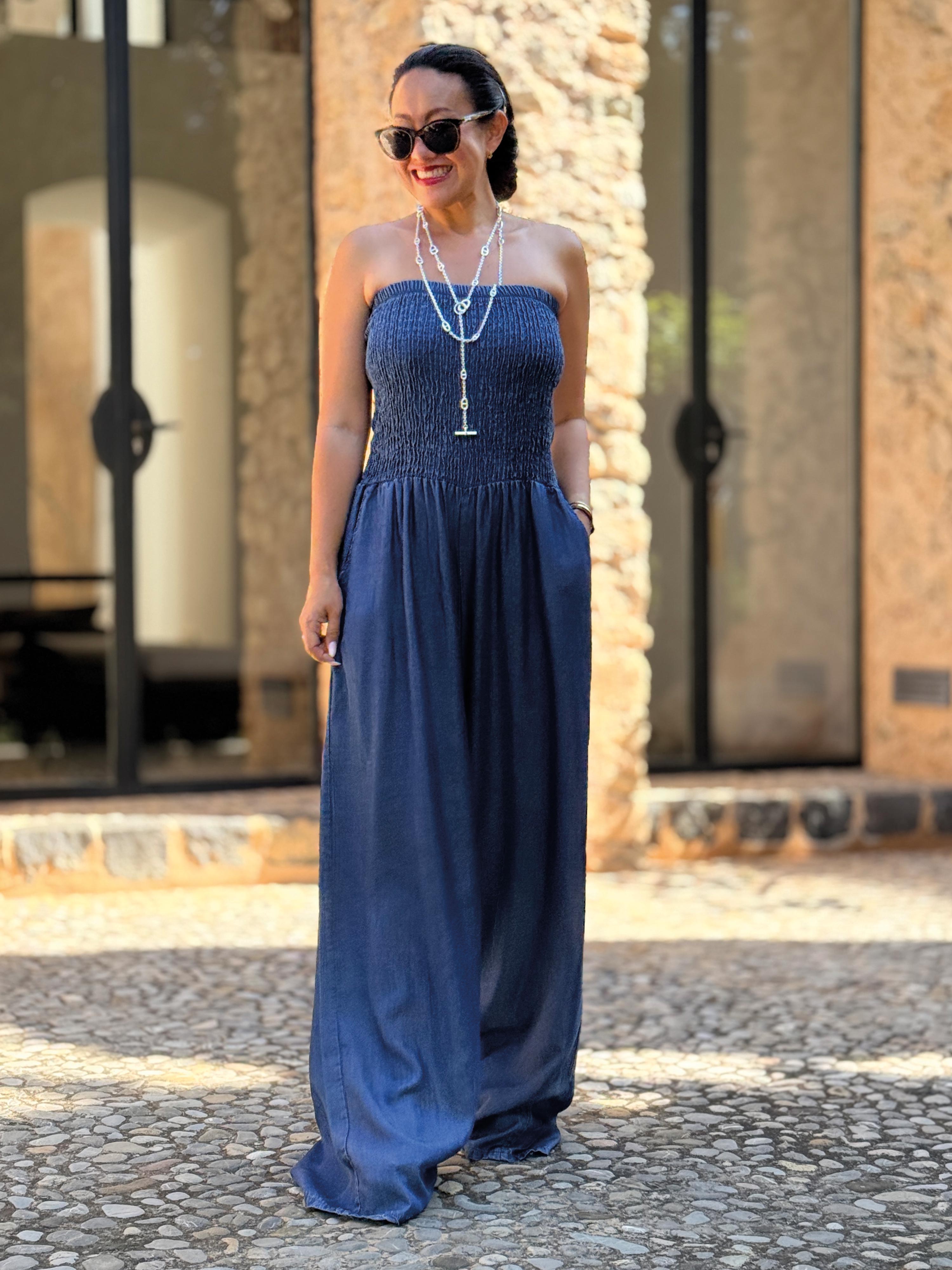 Lyocell Jumpsuit mit Seitentaschen - Medium Blue Lyocell Jumpsuit mit Seitentaschen - Medium Blue