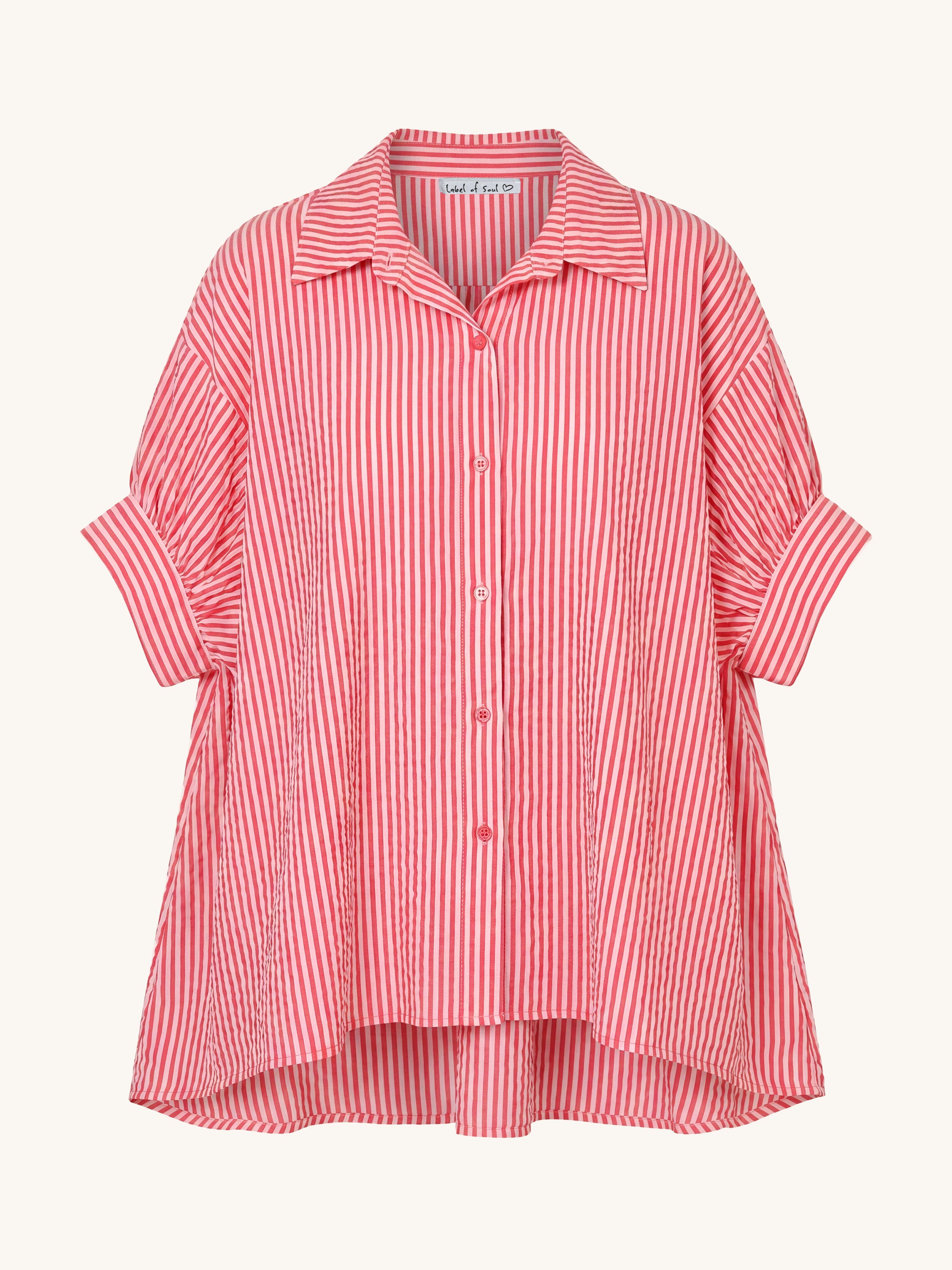 Leichte Vokuhila Oversize Kurzarm Bluse - Stripes Watermelon