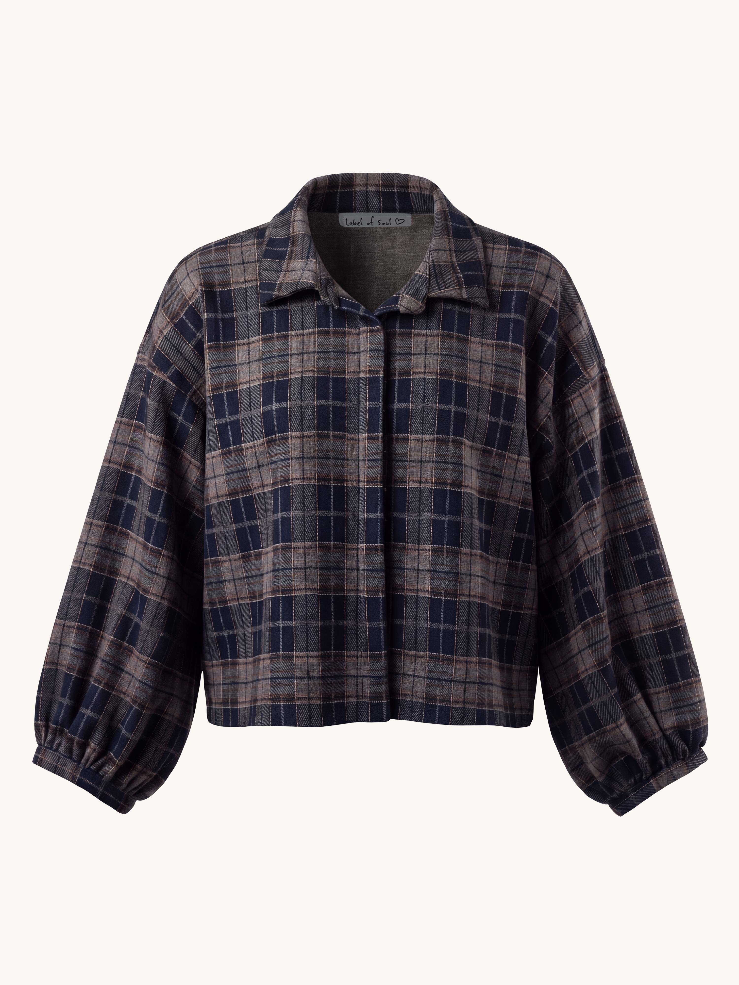 Bluse mit Ballonärmeln - KARO - Navy