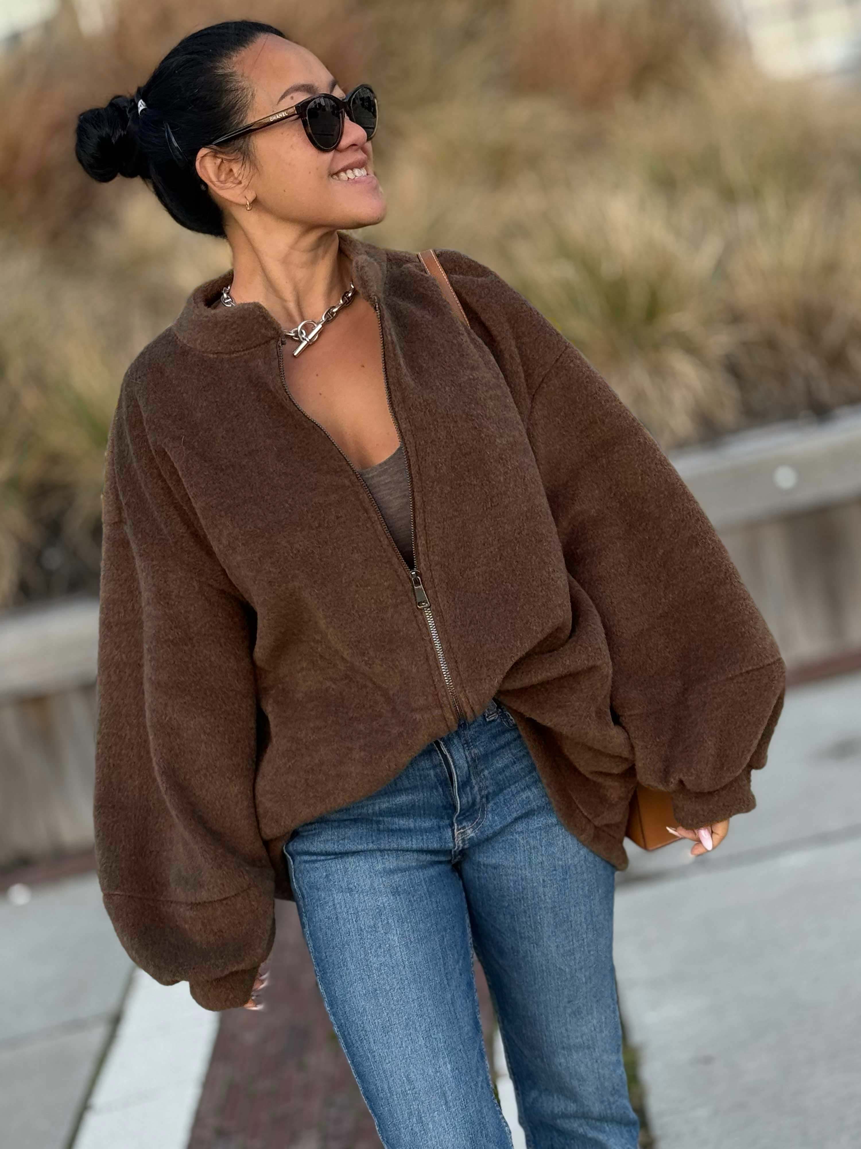 Oversize Jacke mit Taschen - SIGNATURE - Schoko