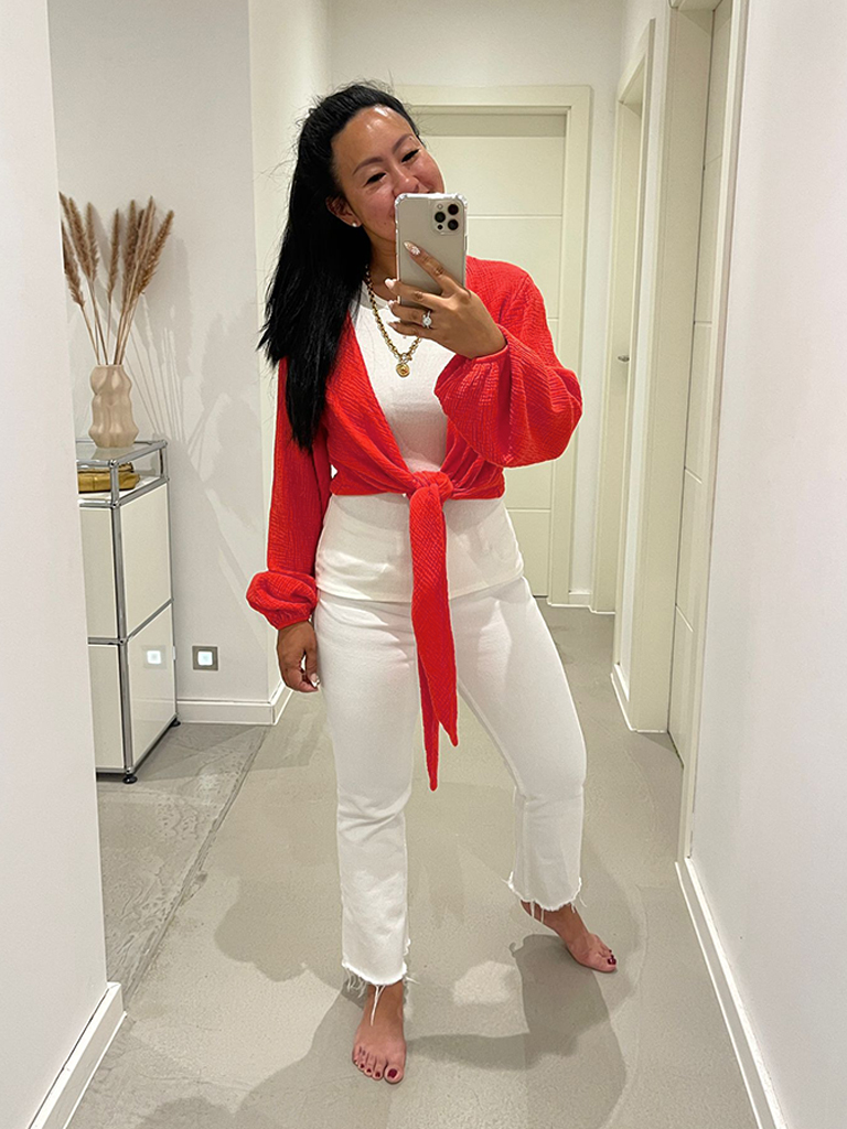 8817-Watermelon-3 Musselin Bolero Bluse - Watermelon