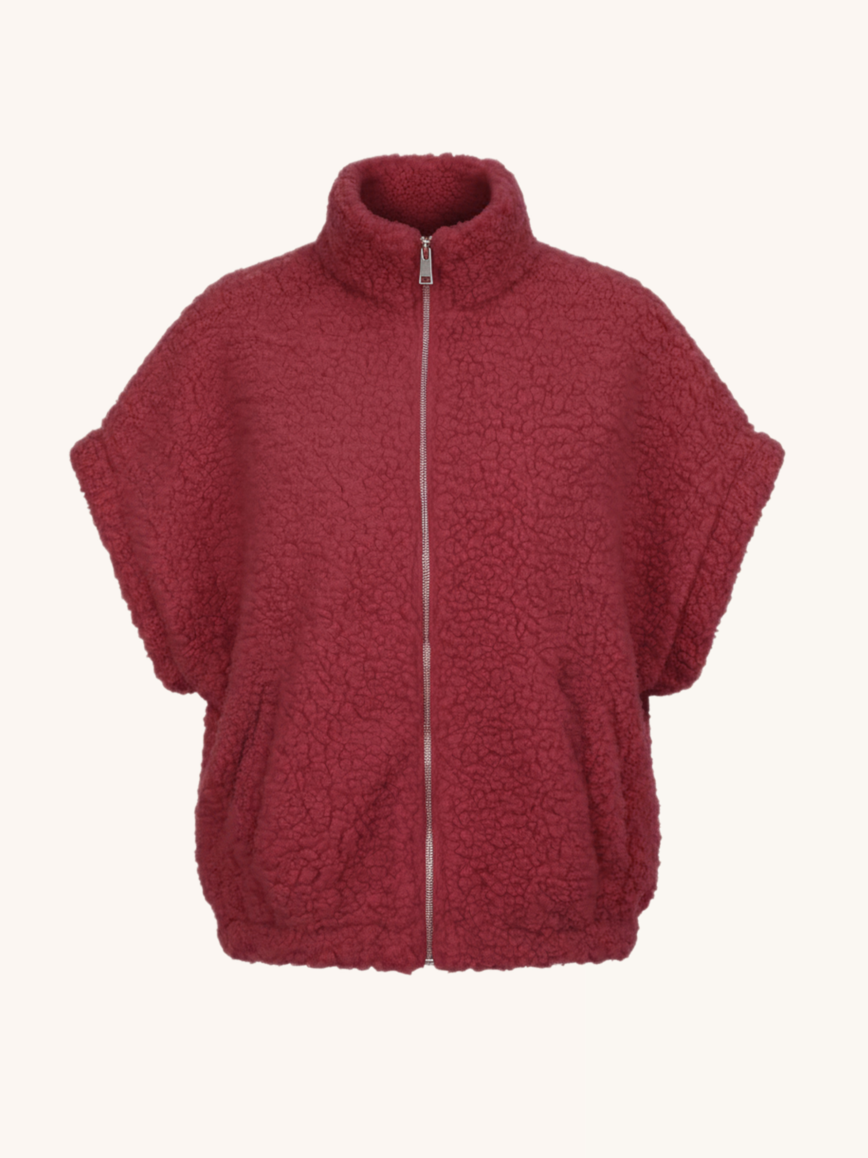 Kurzarm Teddylook Weste mit Zipper - ICON - Rouge