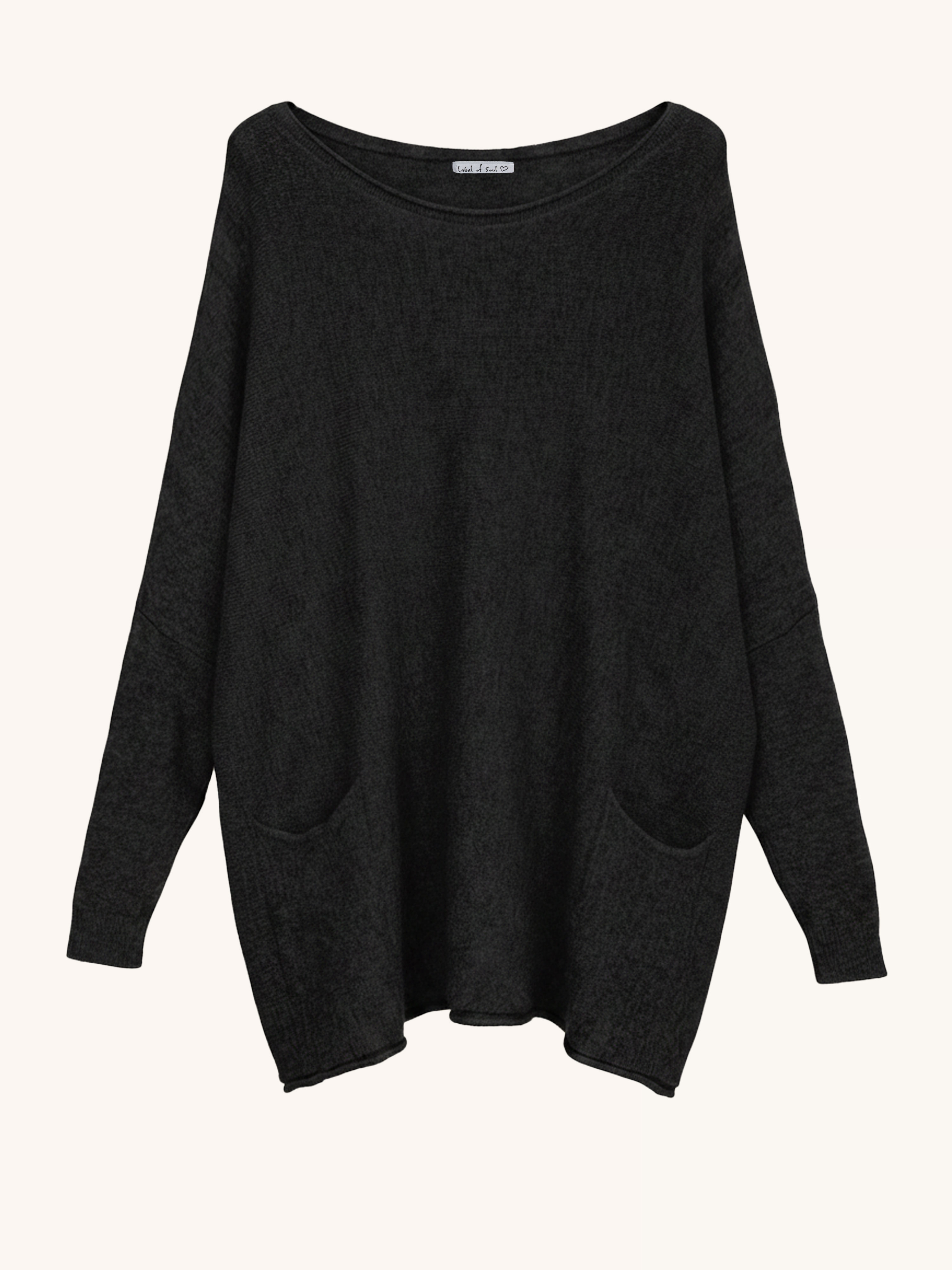 Oversize Viskose Pullover mit Taschen - Schwarz Oversize Viskose Pullover mit Taschen - Schwarz