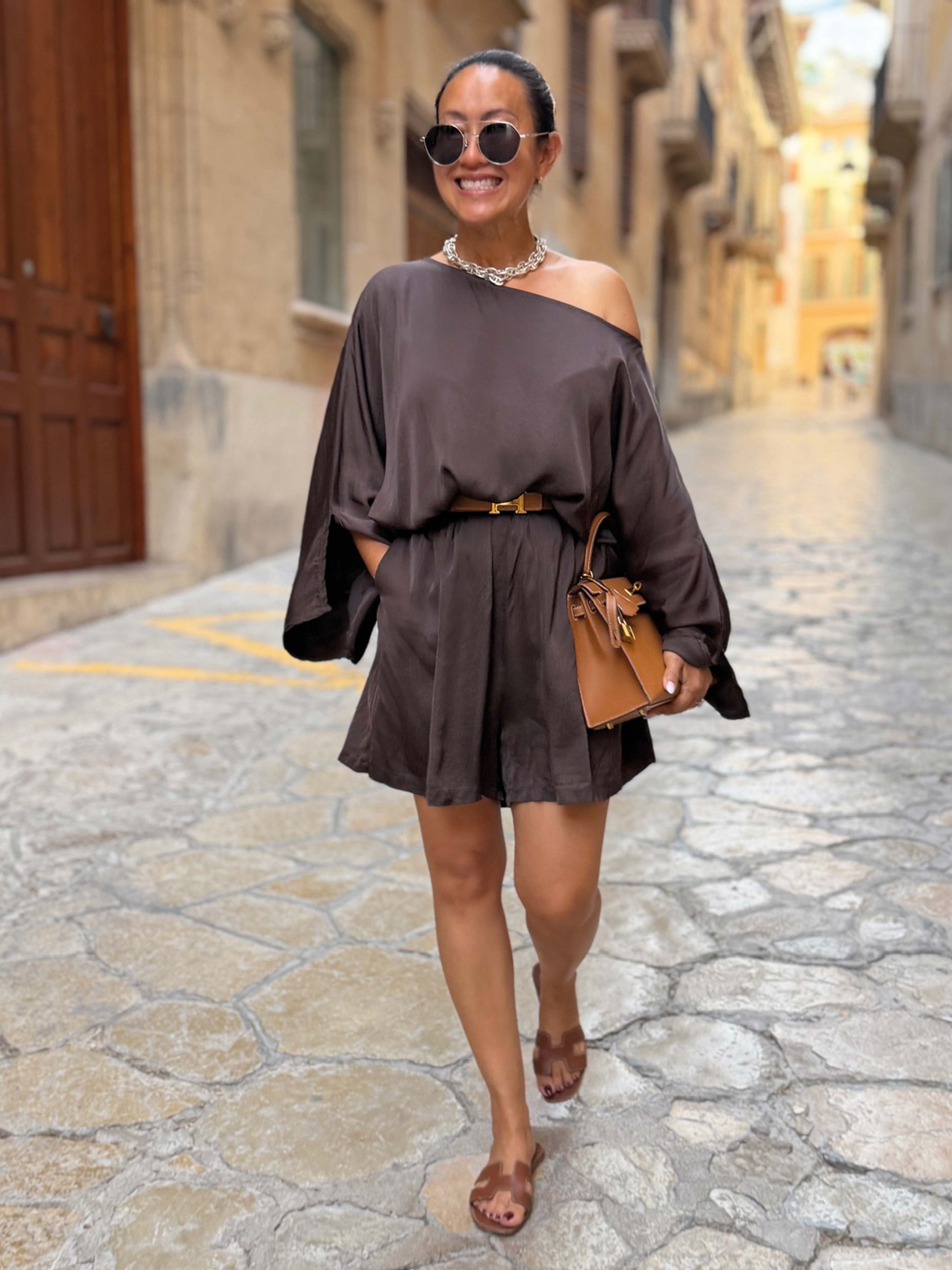 Oversize Viskose Poncho - ELEGANCE - Schoko