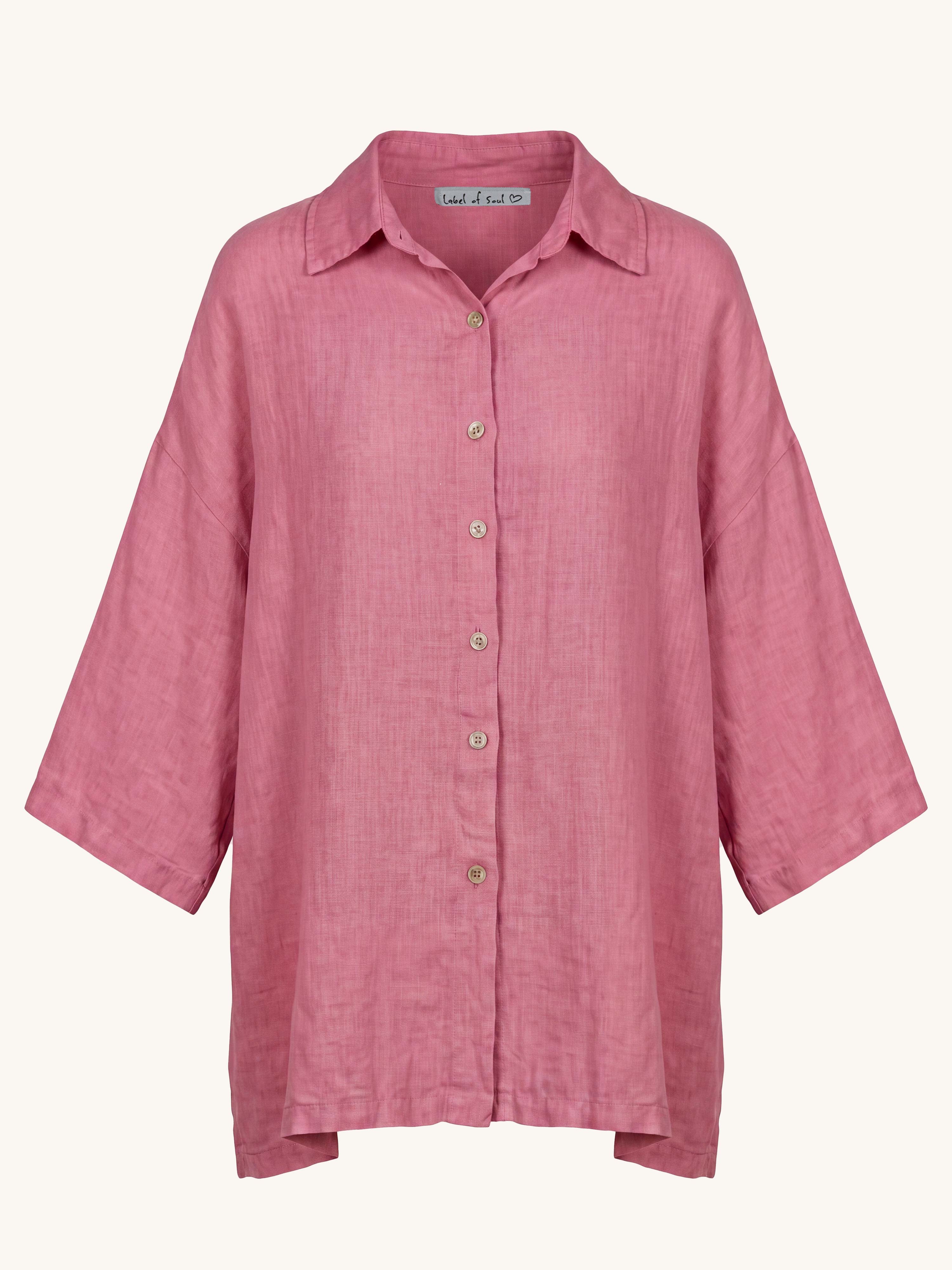 Leinen Oversize Bluse mit Seitenschlitz - Beere