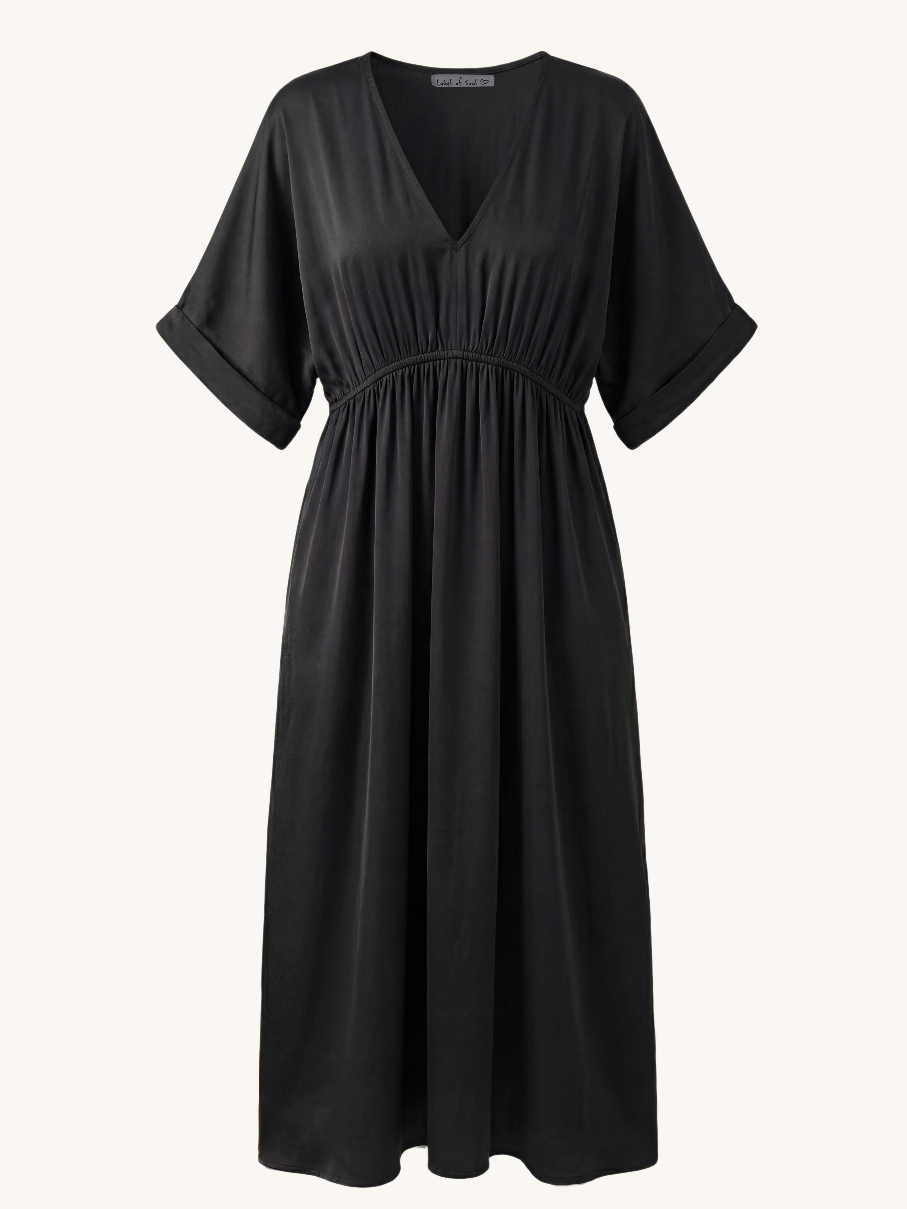 Viskose Kleid mit V-Ausschnitt - CURVY - Schwarz