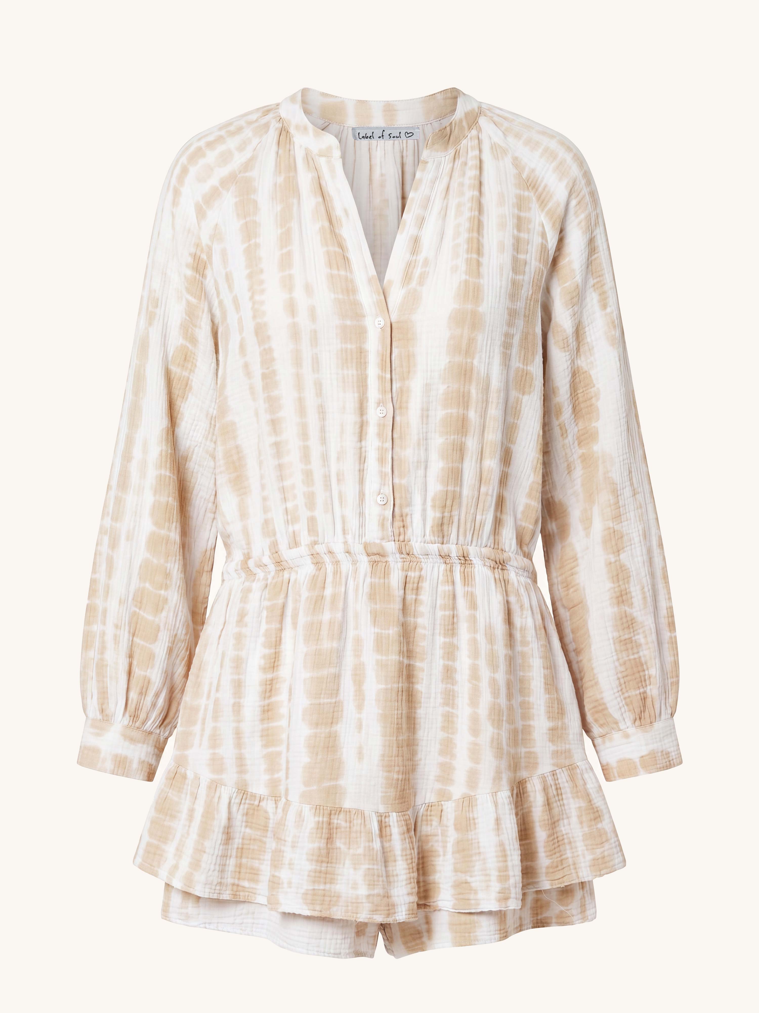 Musselin Overall Jumpsuit SAMOS - KROKO Beige/Weiss