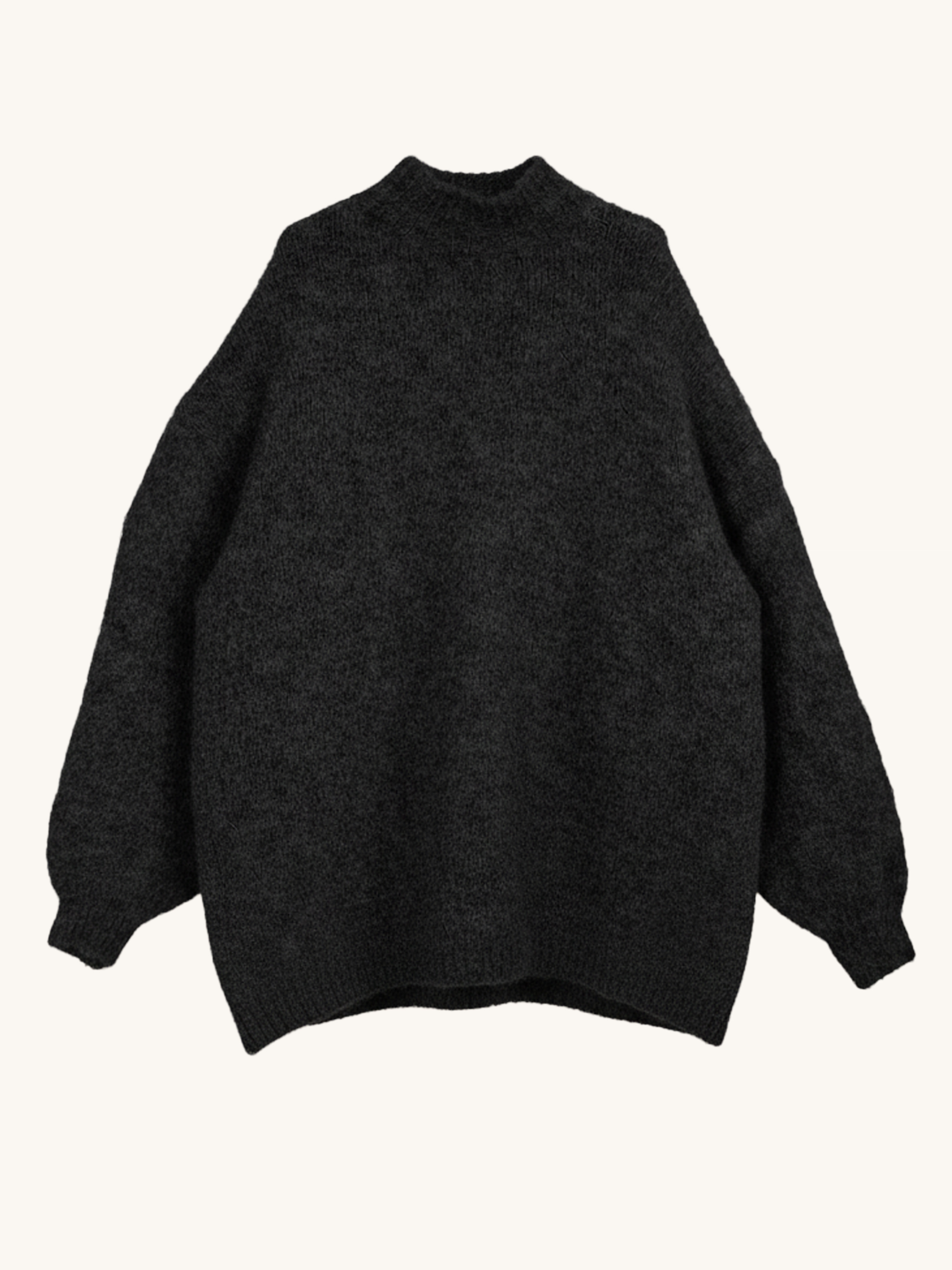 Oversize Stehkragen Strickpullover mit Alpakawollanteil - Schwarz