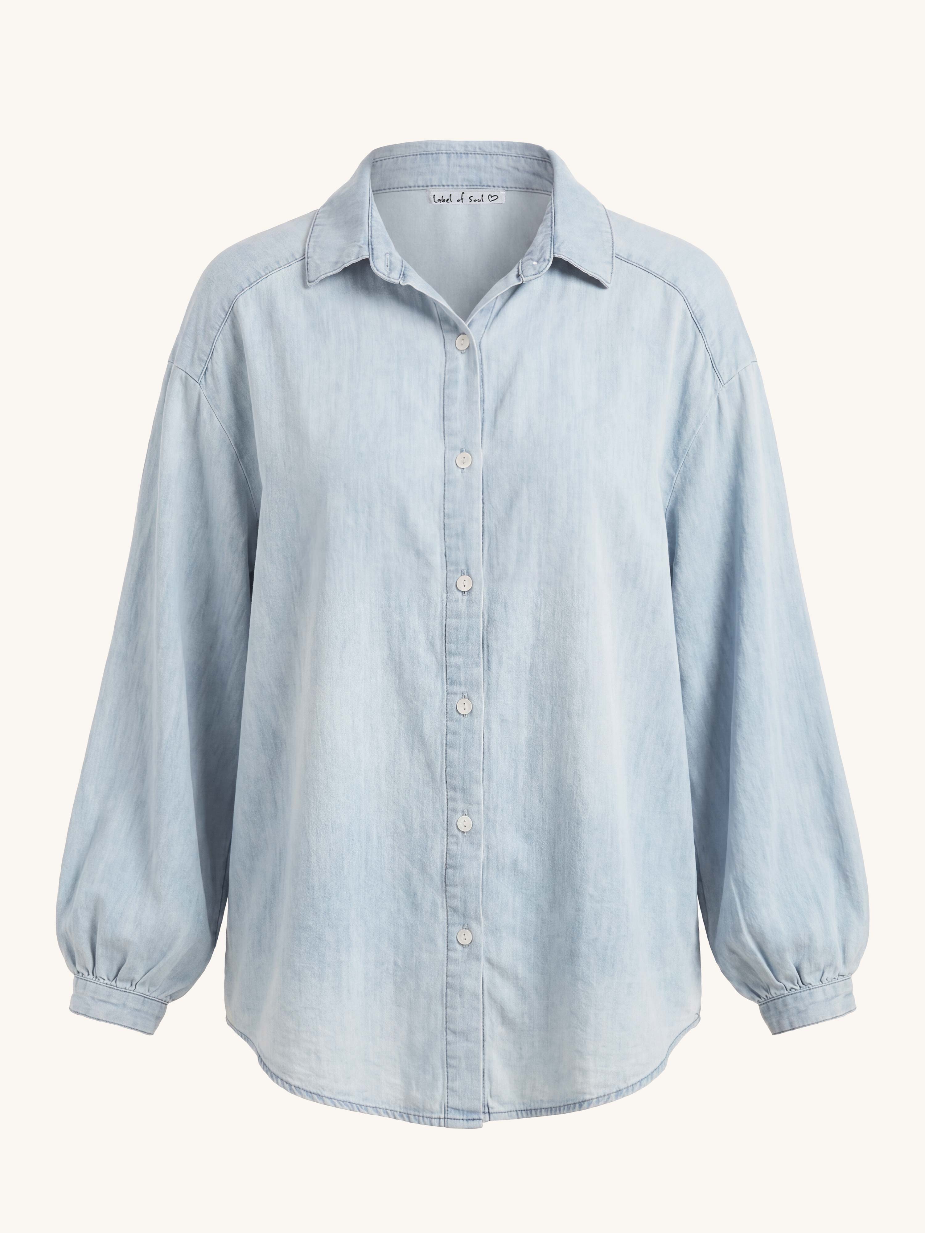 Leichte Lyocell Midi Oversize Bluse - Washed Blue