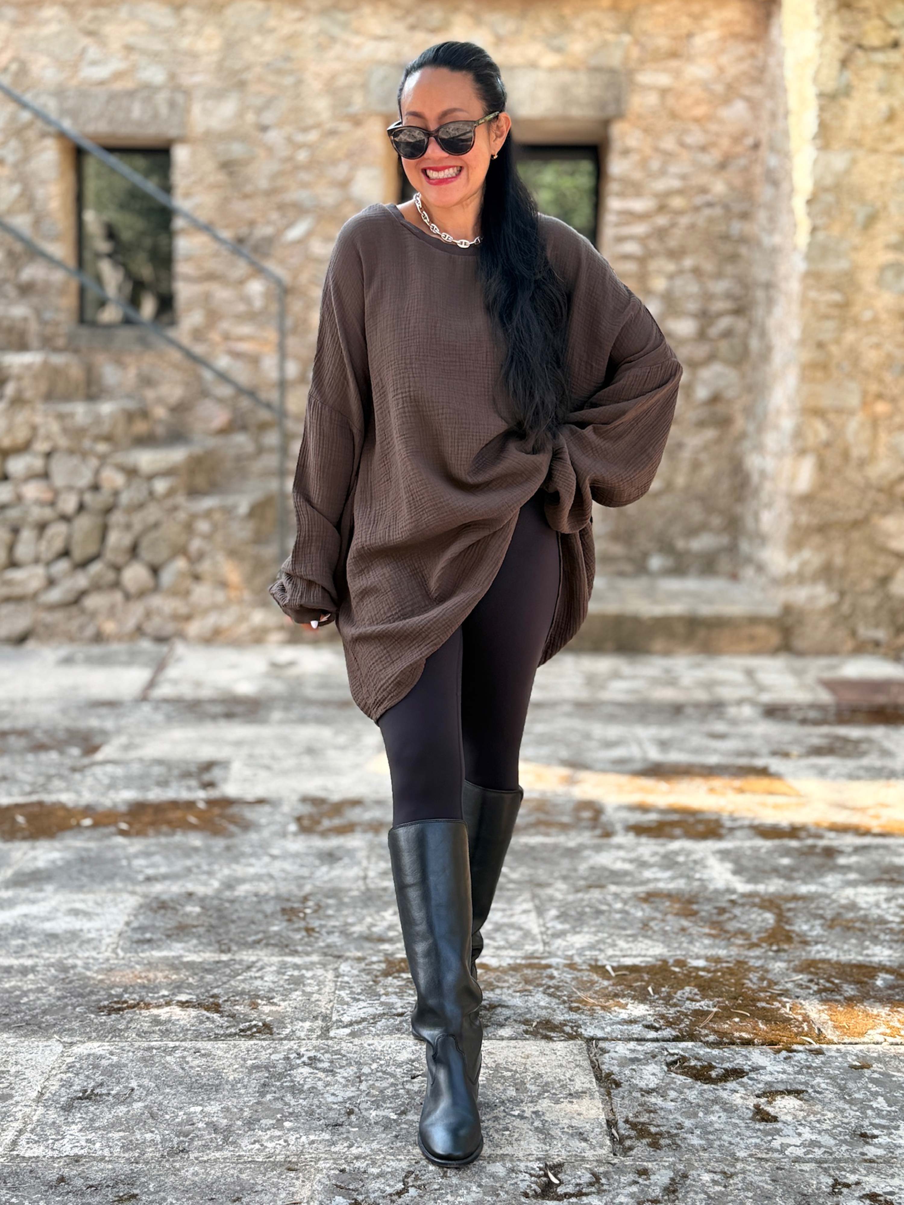 Musselin Oversize Sweatshirt - Schoko