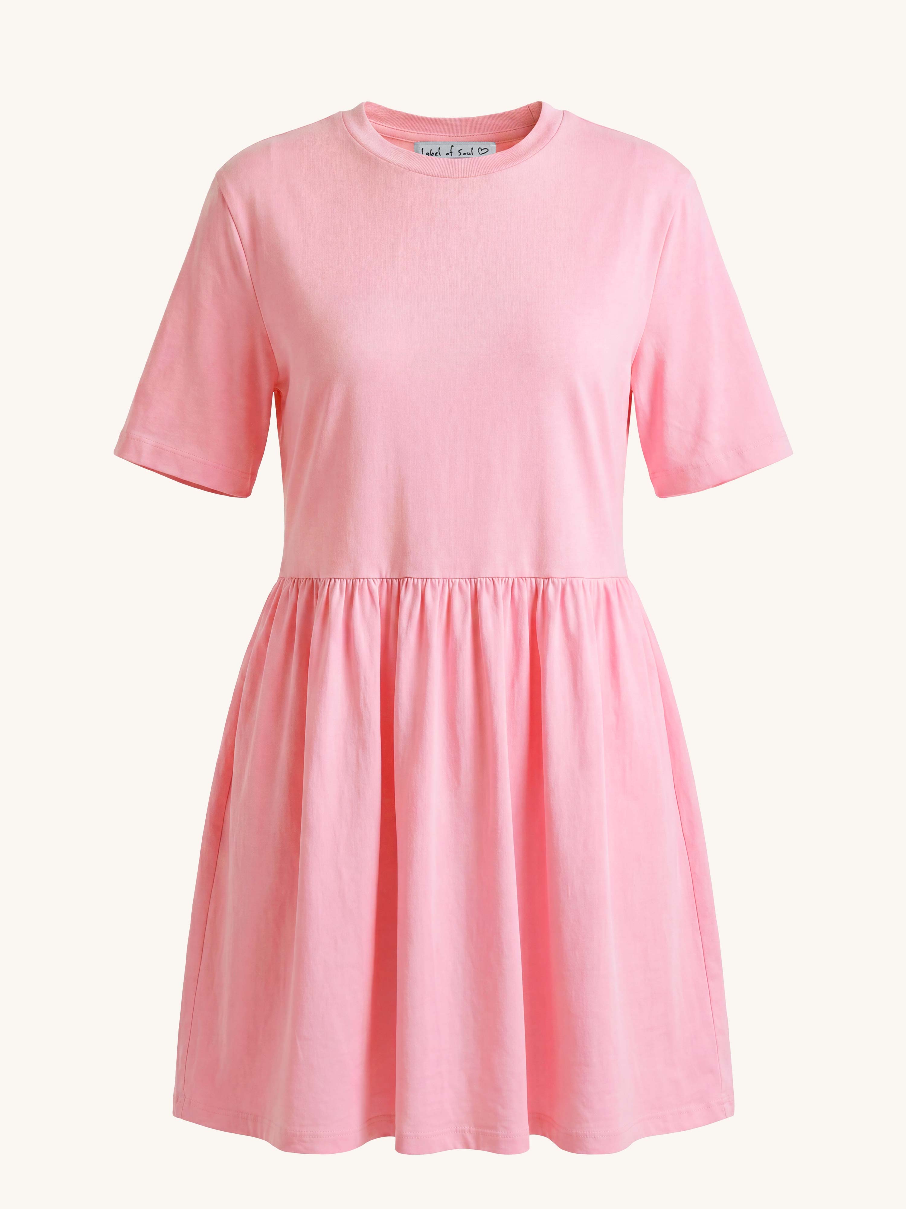 Kurzarm Midi Cotton Kleid mit Seitentaschen - Rosa