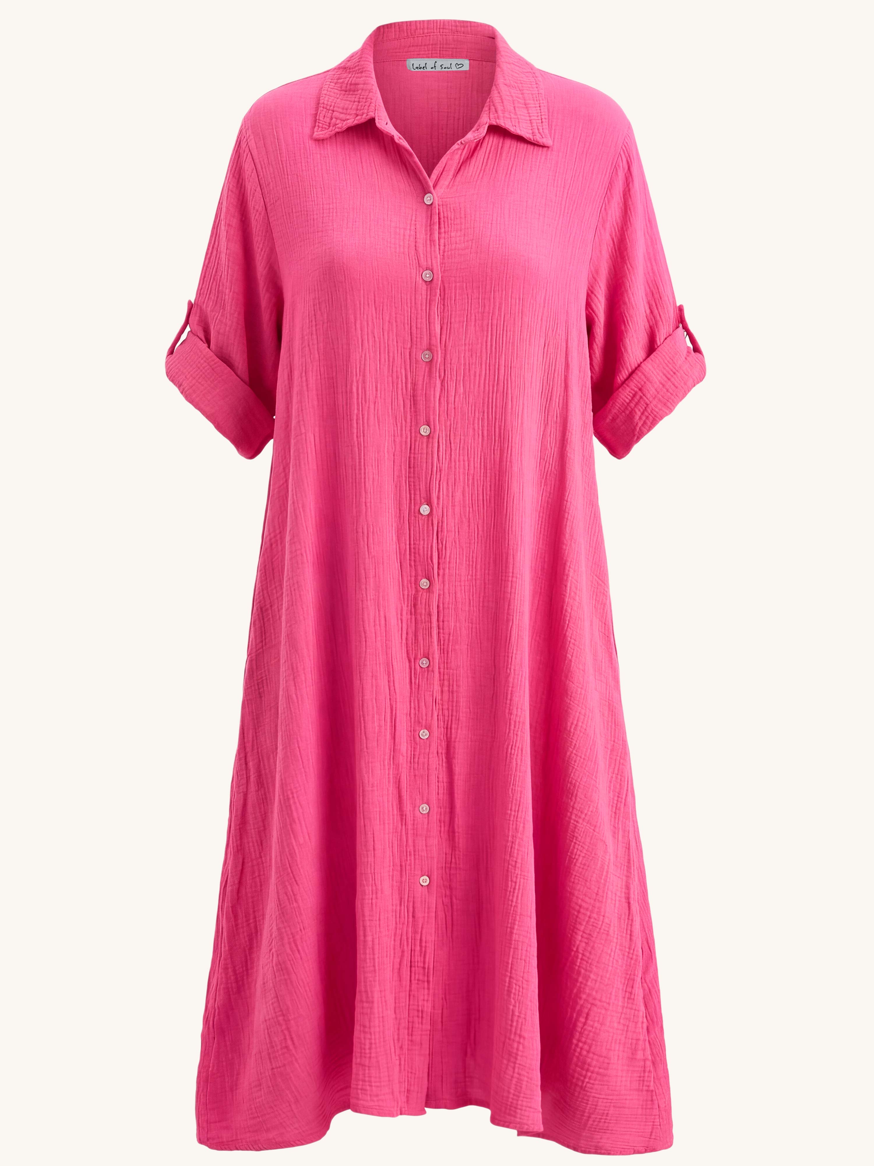 Musselin Oversize Kurzarm Blusenkleid mit A-Linie - Pink