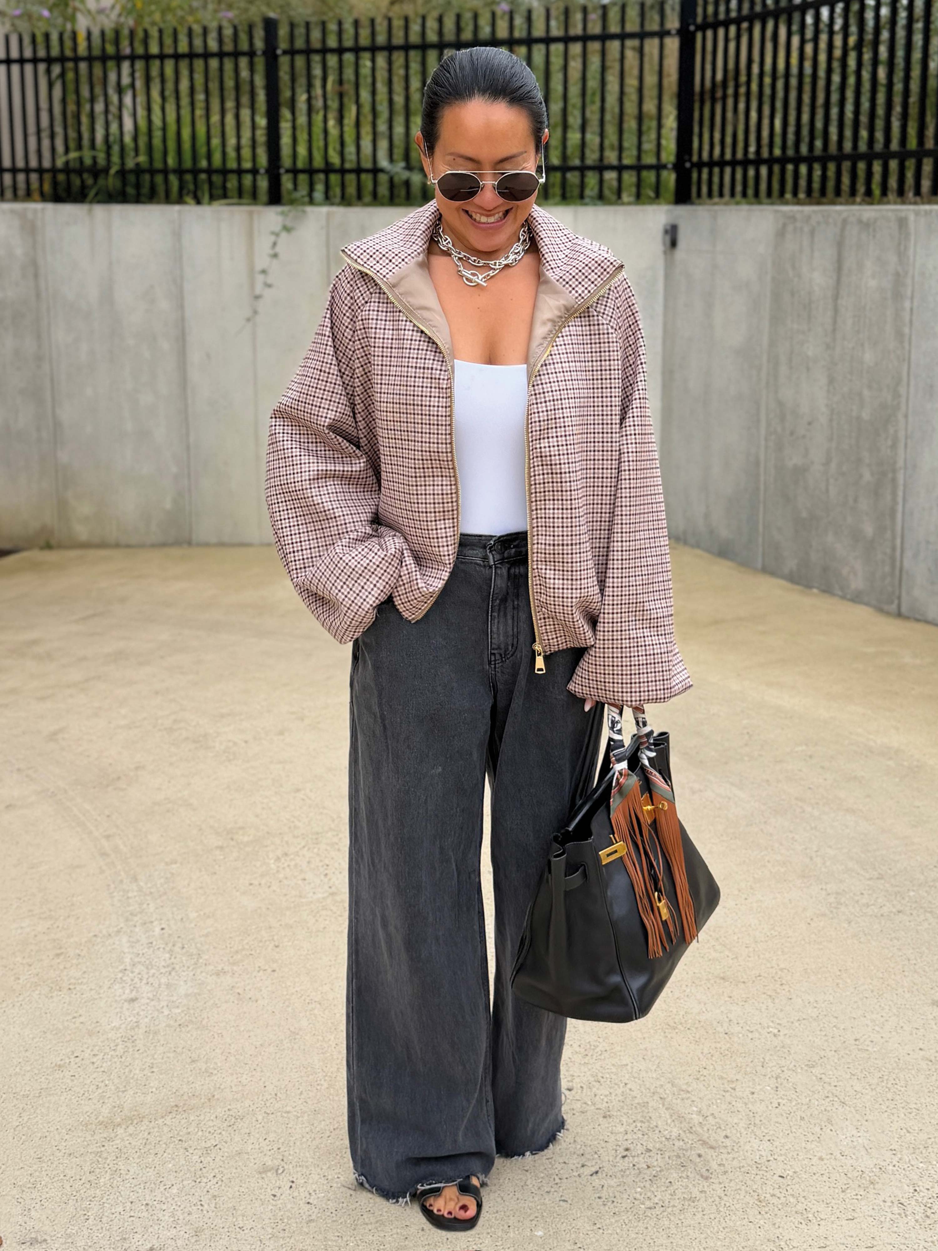 Karo Jacke mit Zipper - Schoko