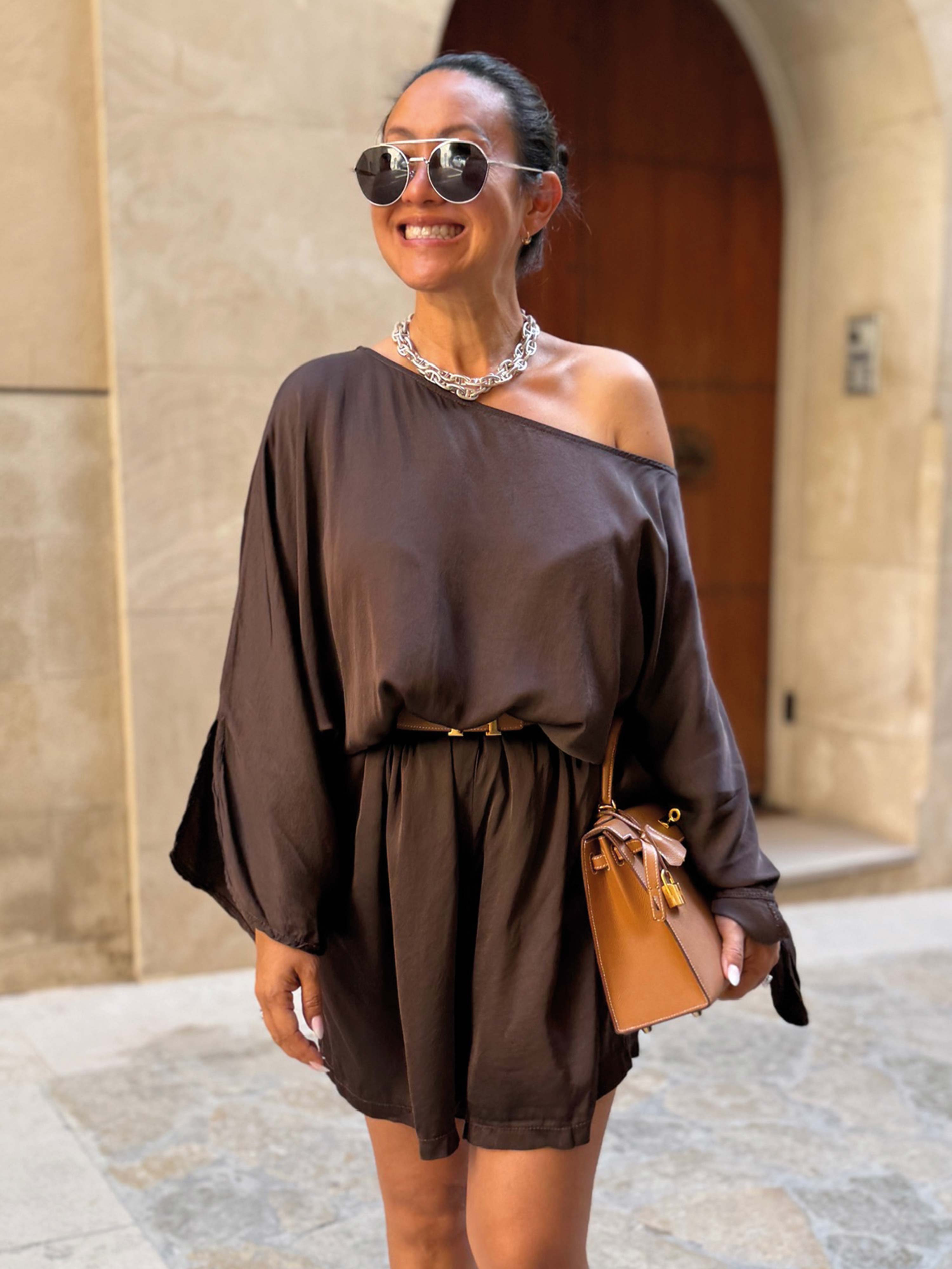 Oversize Viskose Poncho - ELEGANCE - Schoko