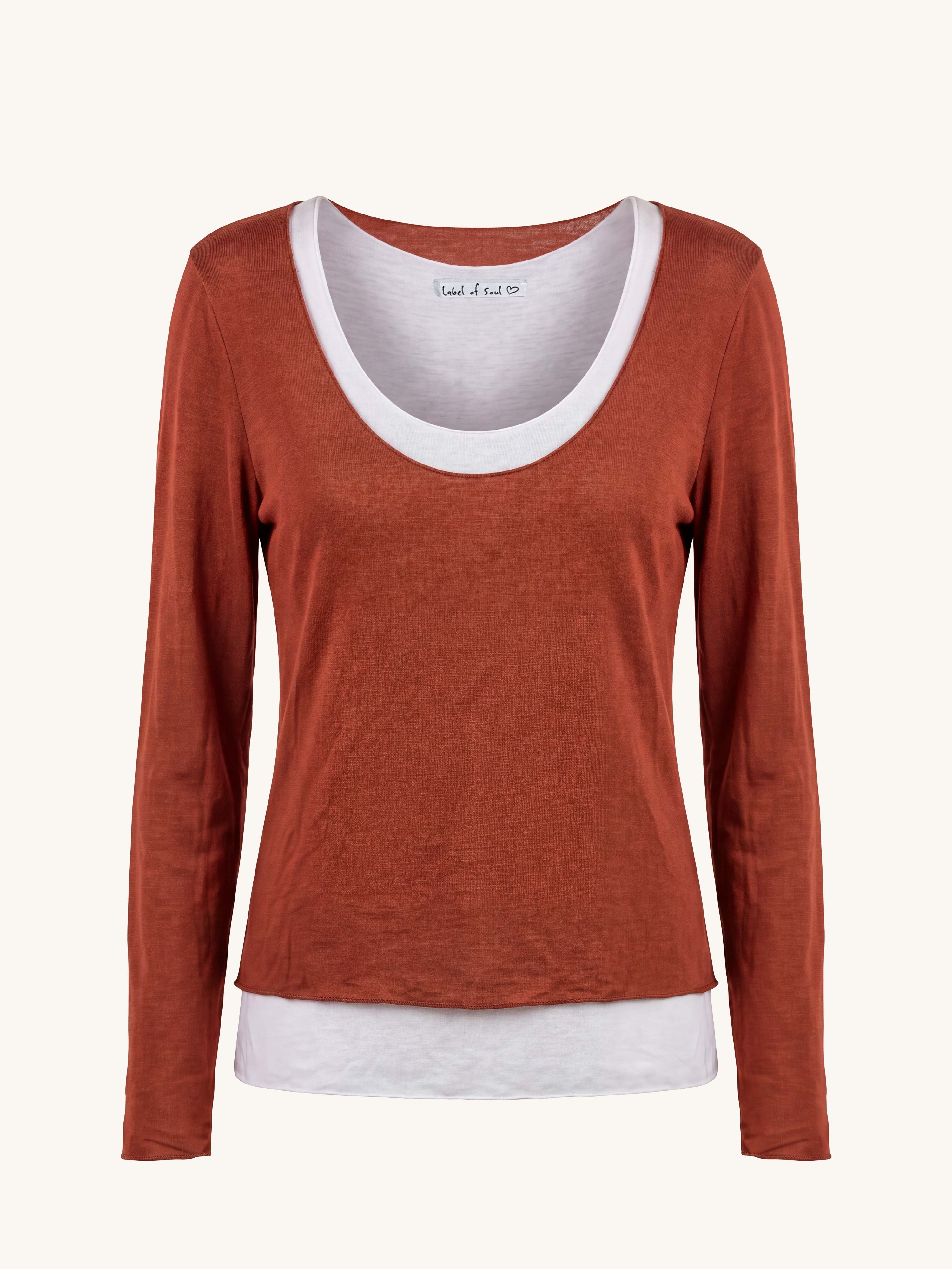 Soft Double Layer Langarmshirt mit Kaschmiranteil - Rost