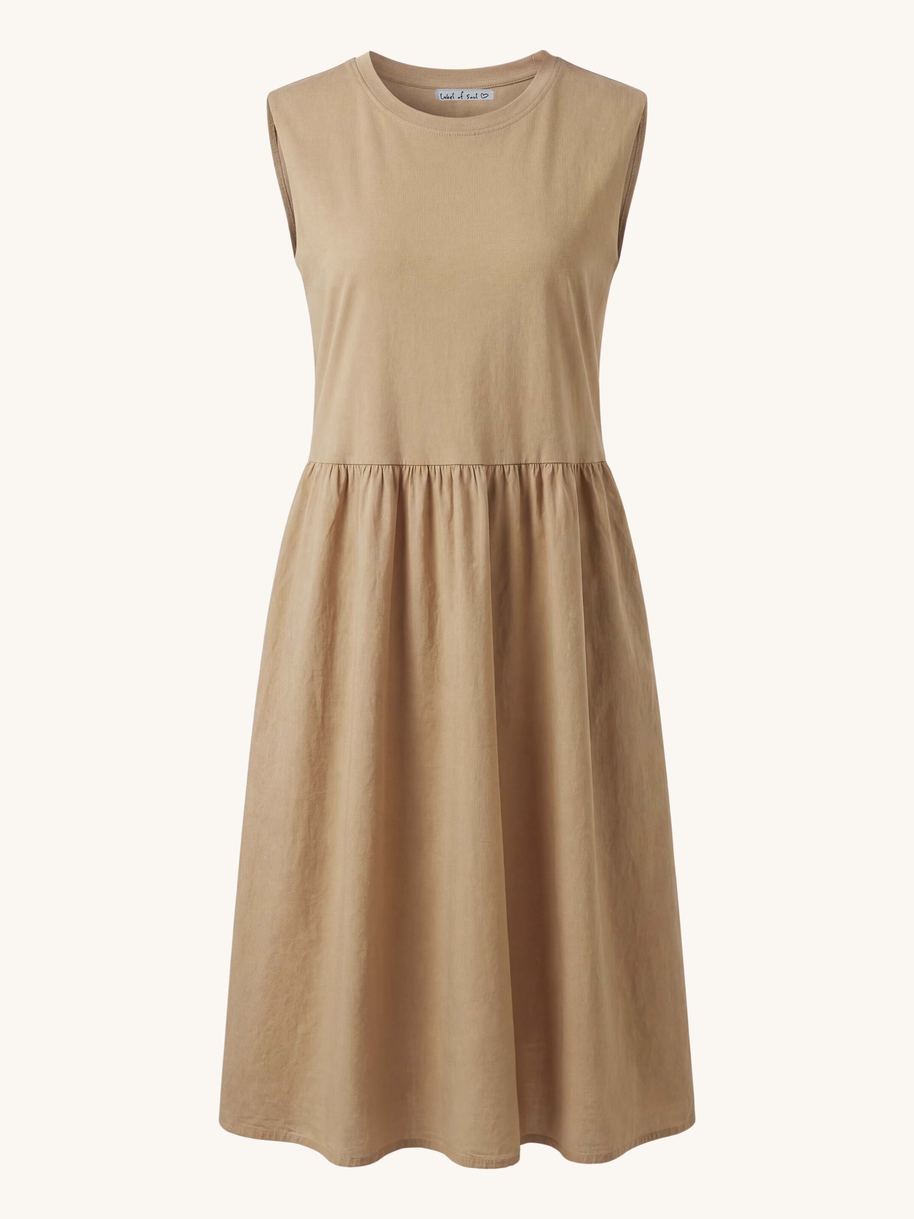 Ärmelloses Cotton Kleid mit Seitentaschen - Camel