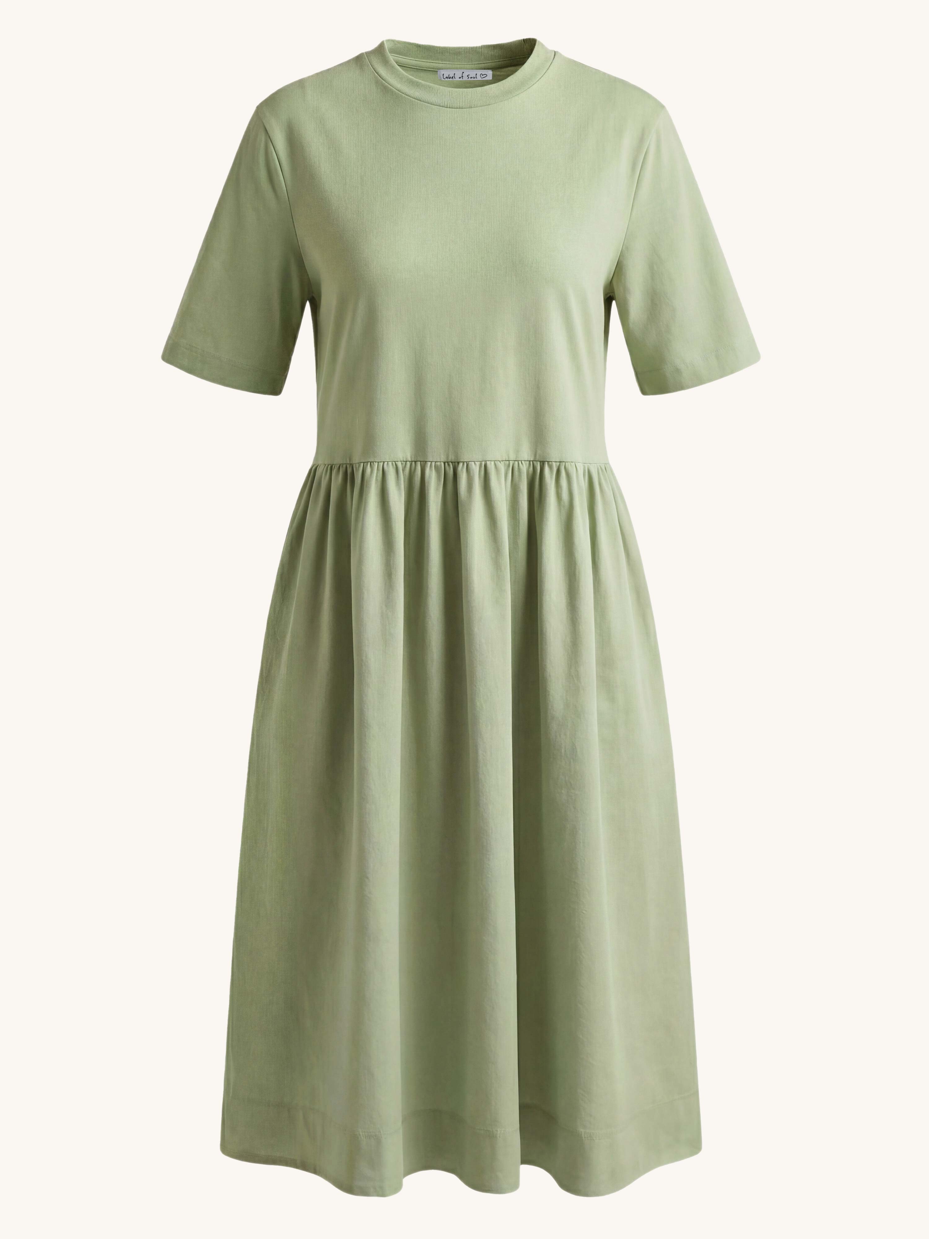 Kurzarm Cotton Kleid mit Seitentaschen - Matcha