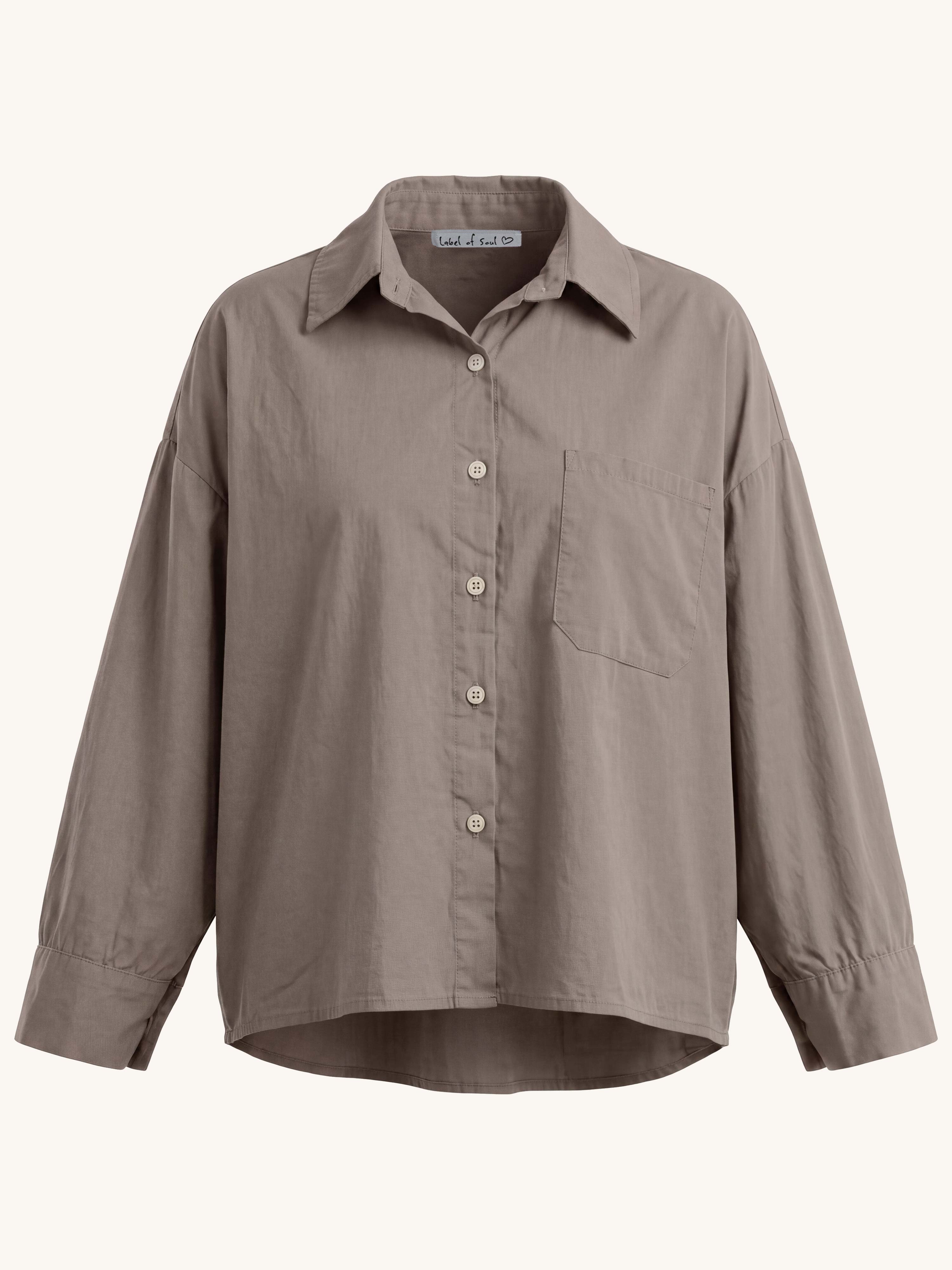 Basic Cotton Boxy Bluse - Taupe