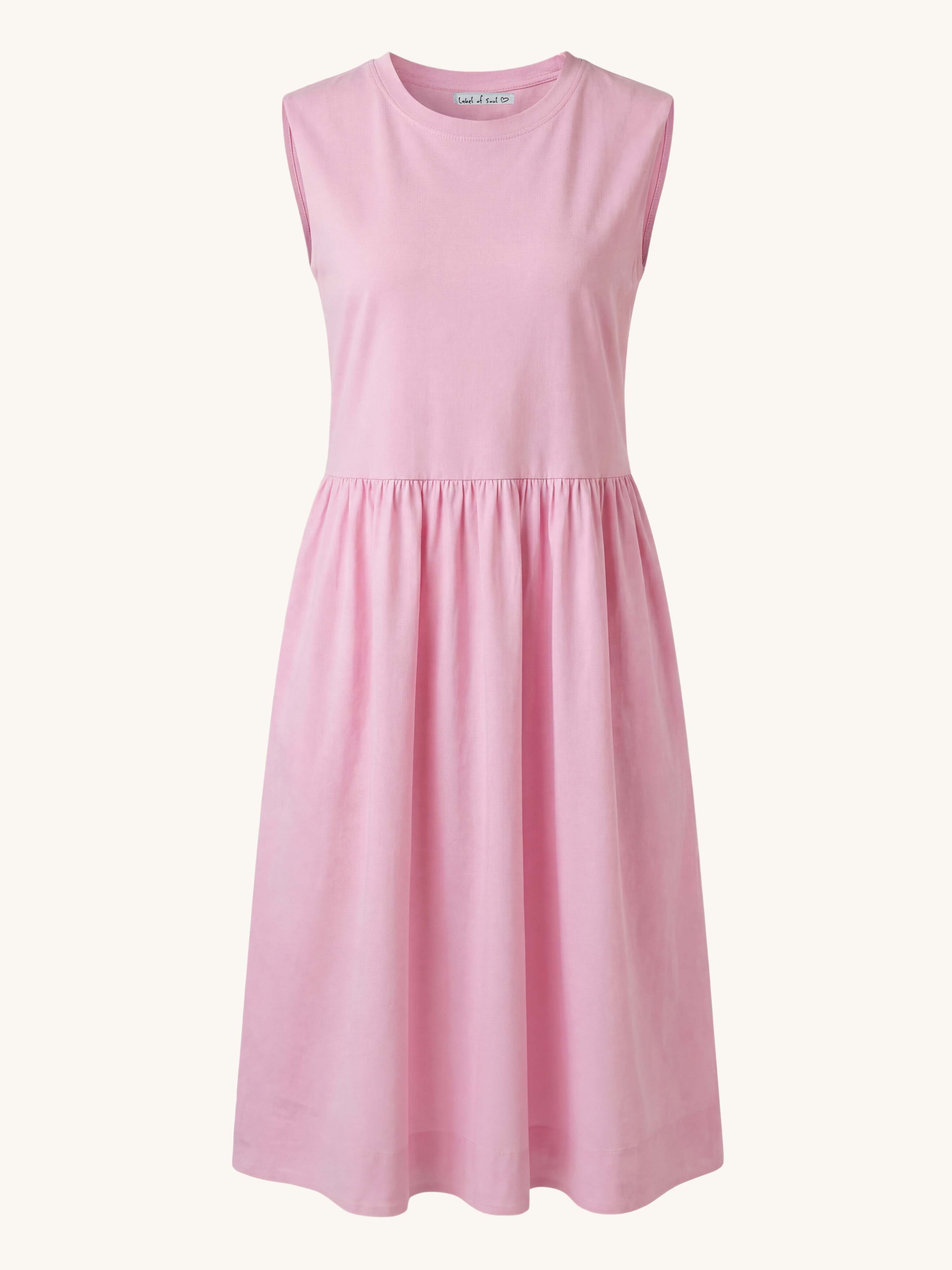 Ärmelloses Cotton Kleid mit Seitentaschen - Rosa
