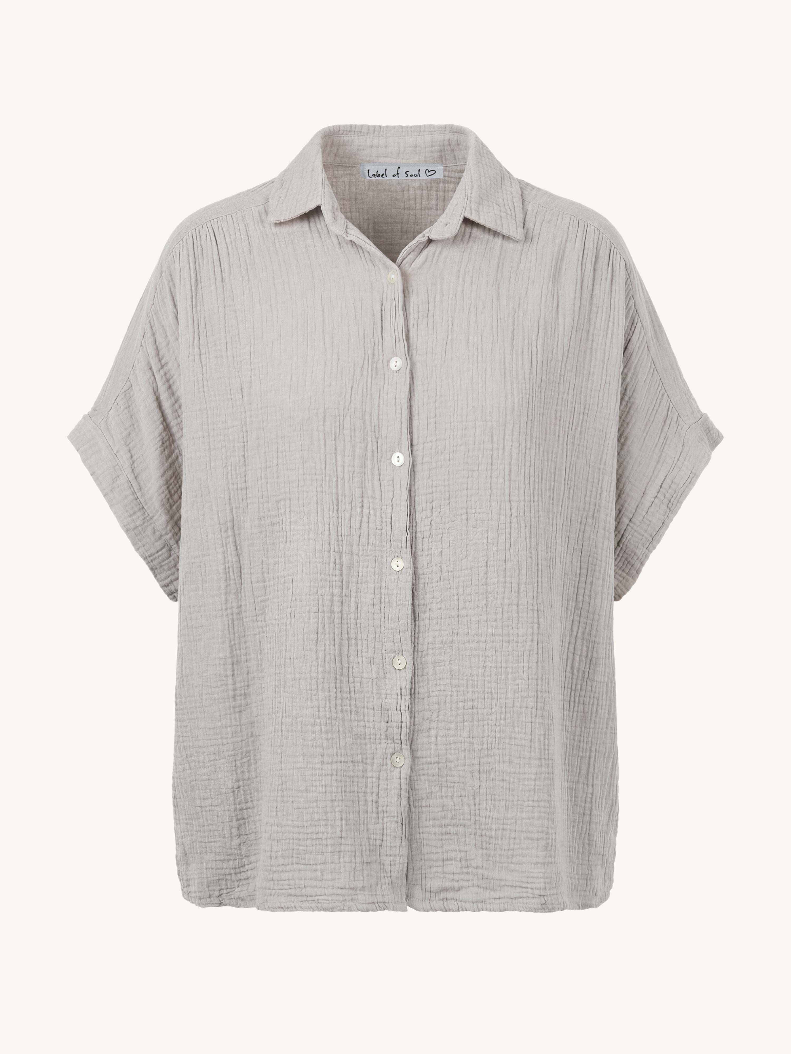 Musselin Oversize Kurzarm Bluse MIDI - Beige