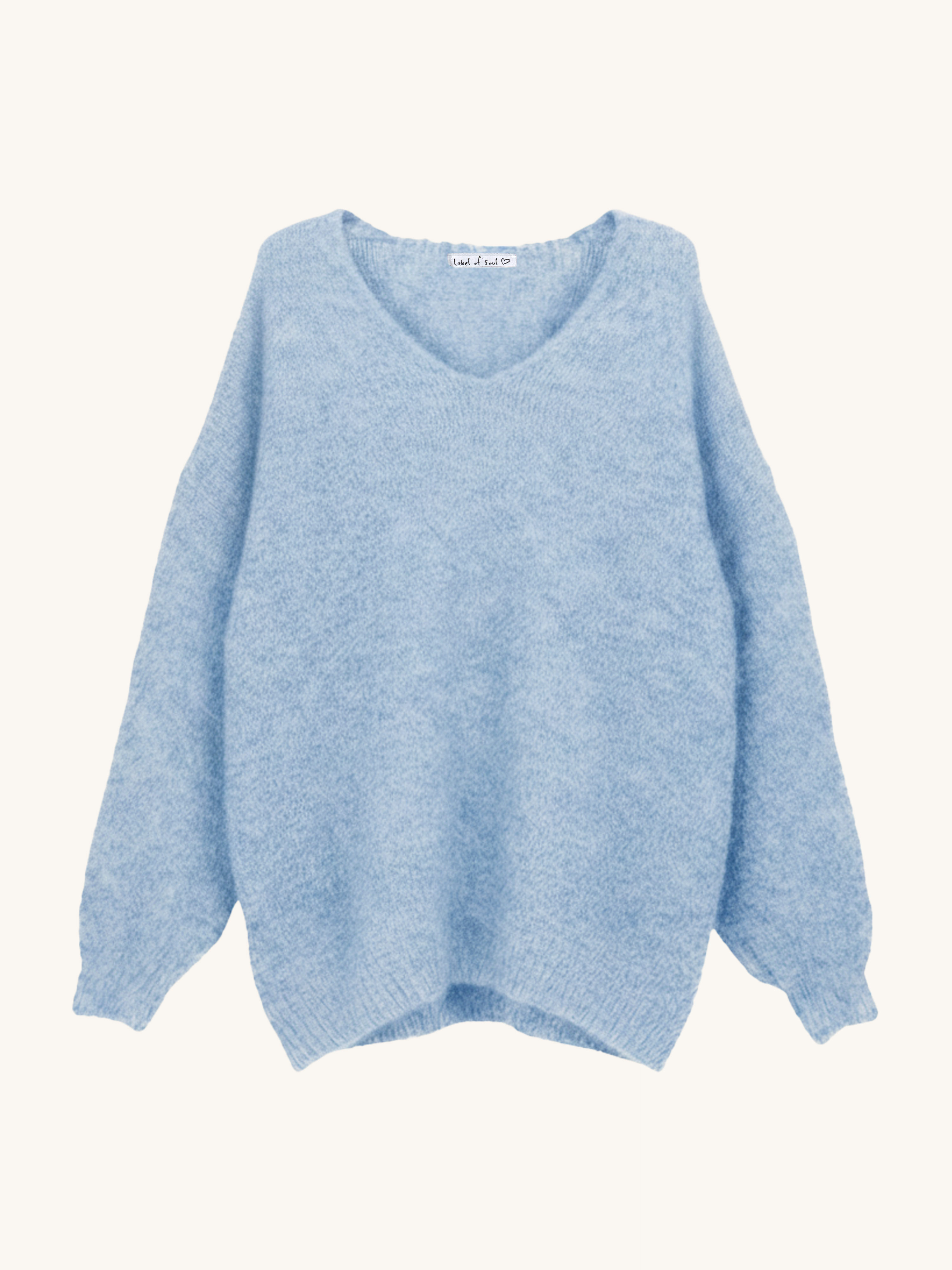 Oversize V-Ausschnitt Strickpullover mit Alpakawollanteil - Blau