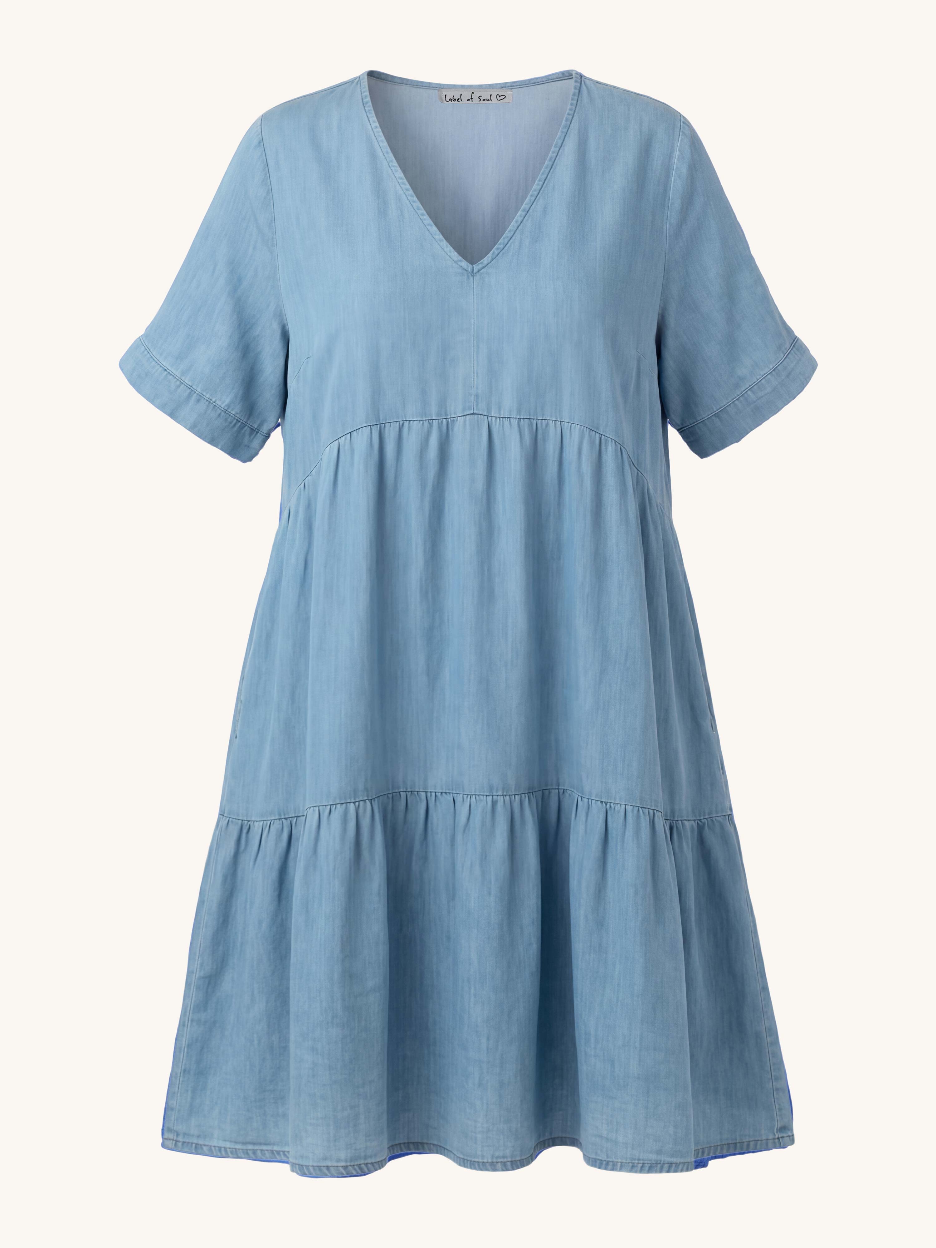 Lyocell Tunika Long mit V-Ausschnitt - Blue