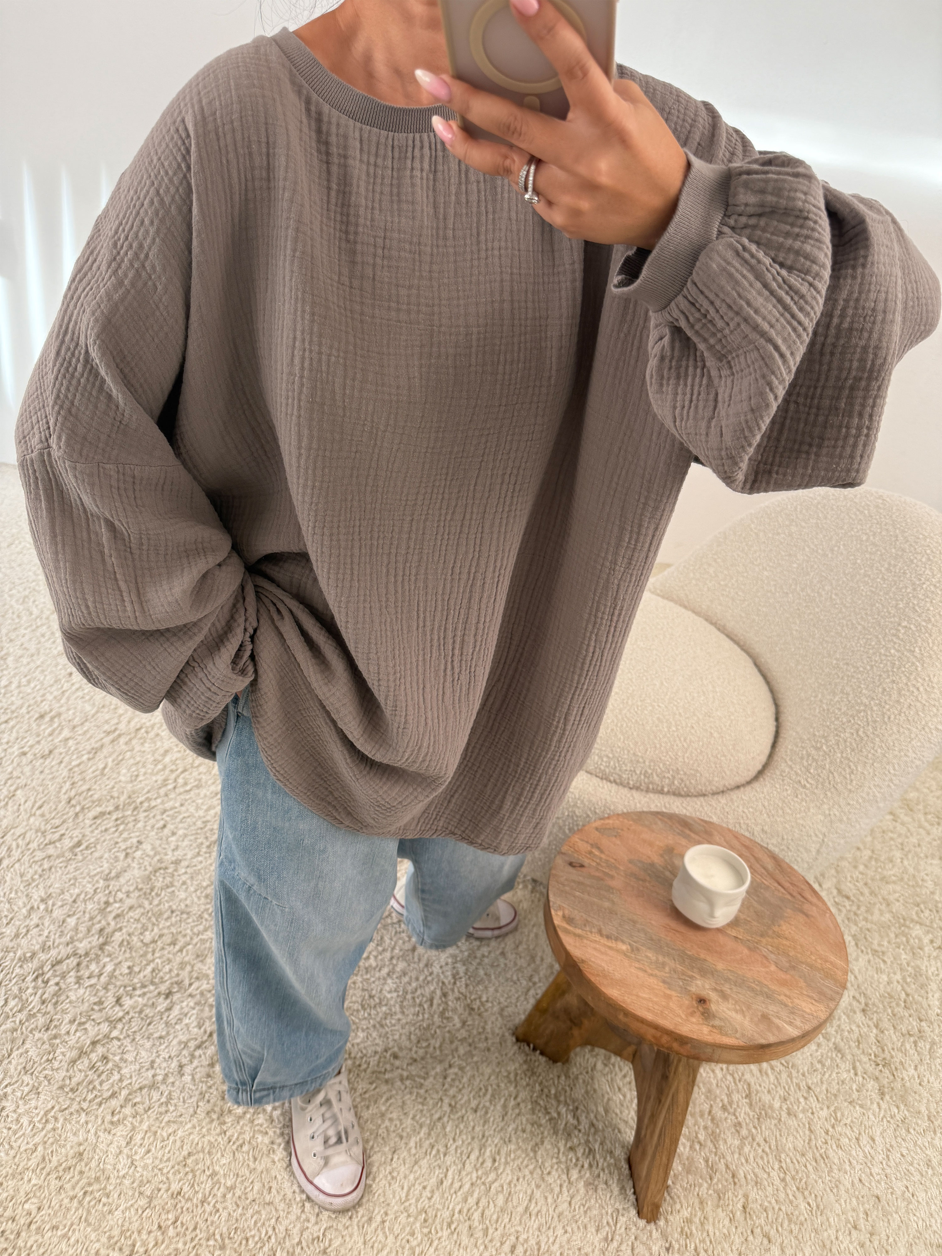 Musselin Oversize Sweatshirt - Taupe