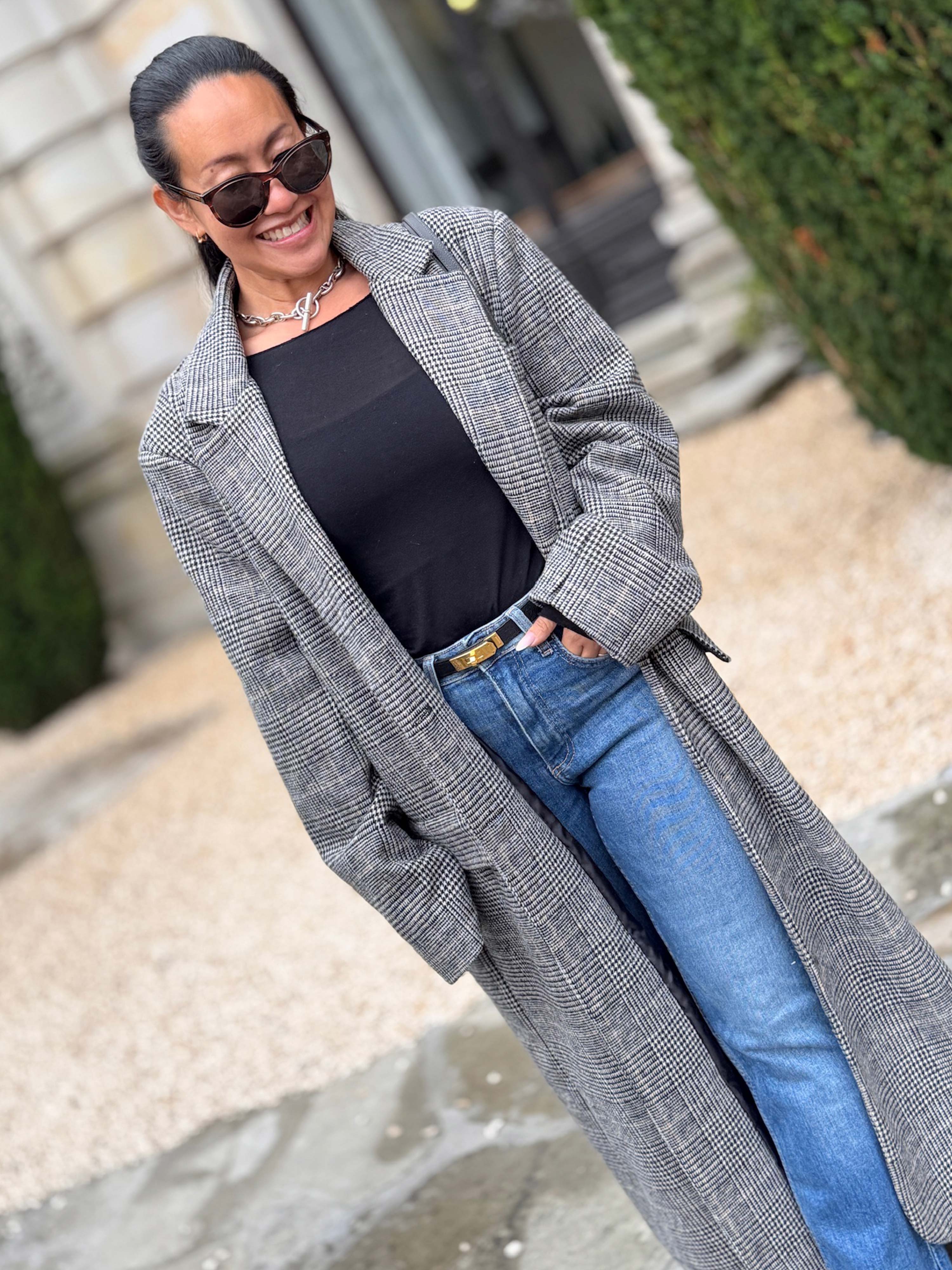 Oversize Blazer Mantel - KARO - Schwarz