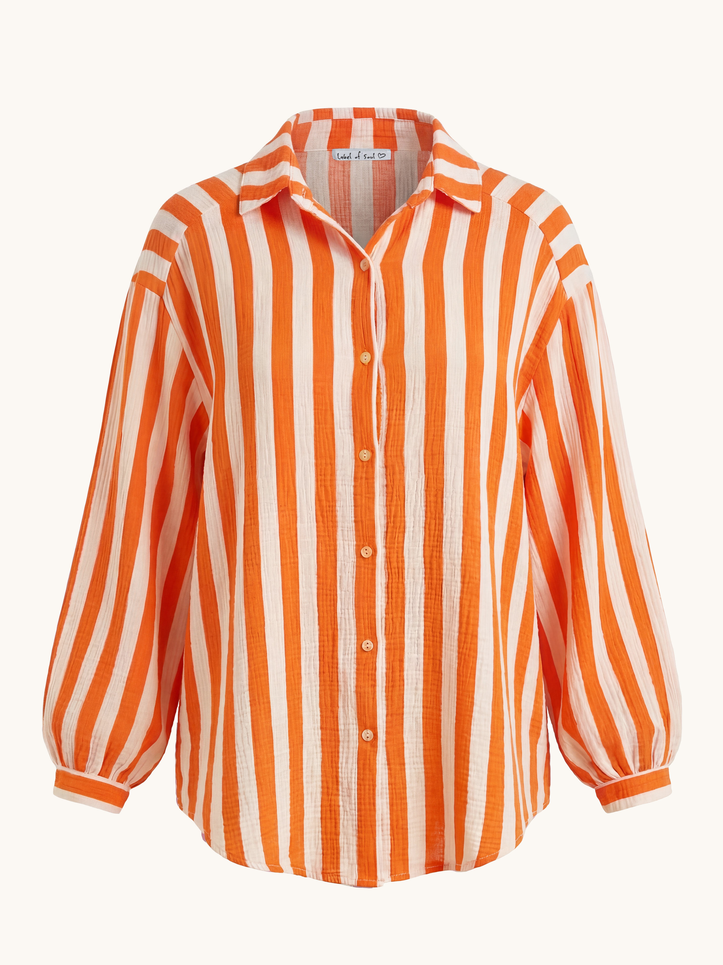Musselin Midi Oversize Bluse - BIG STRIPES - Orange/Butter