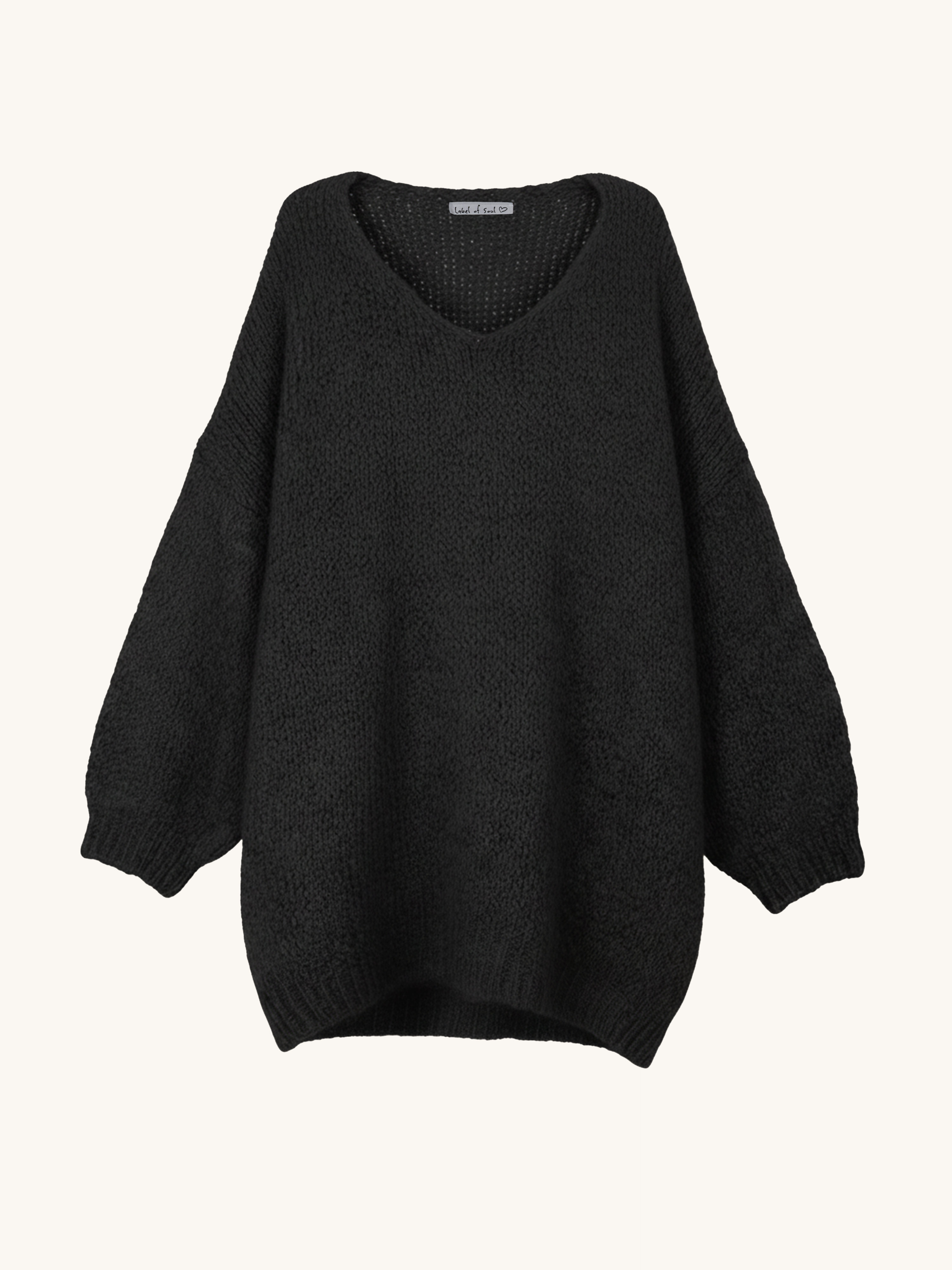 Oversize Strickpullover mit V-Ausschnitt FLAUSCHI REGULAR - Schwarz