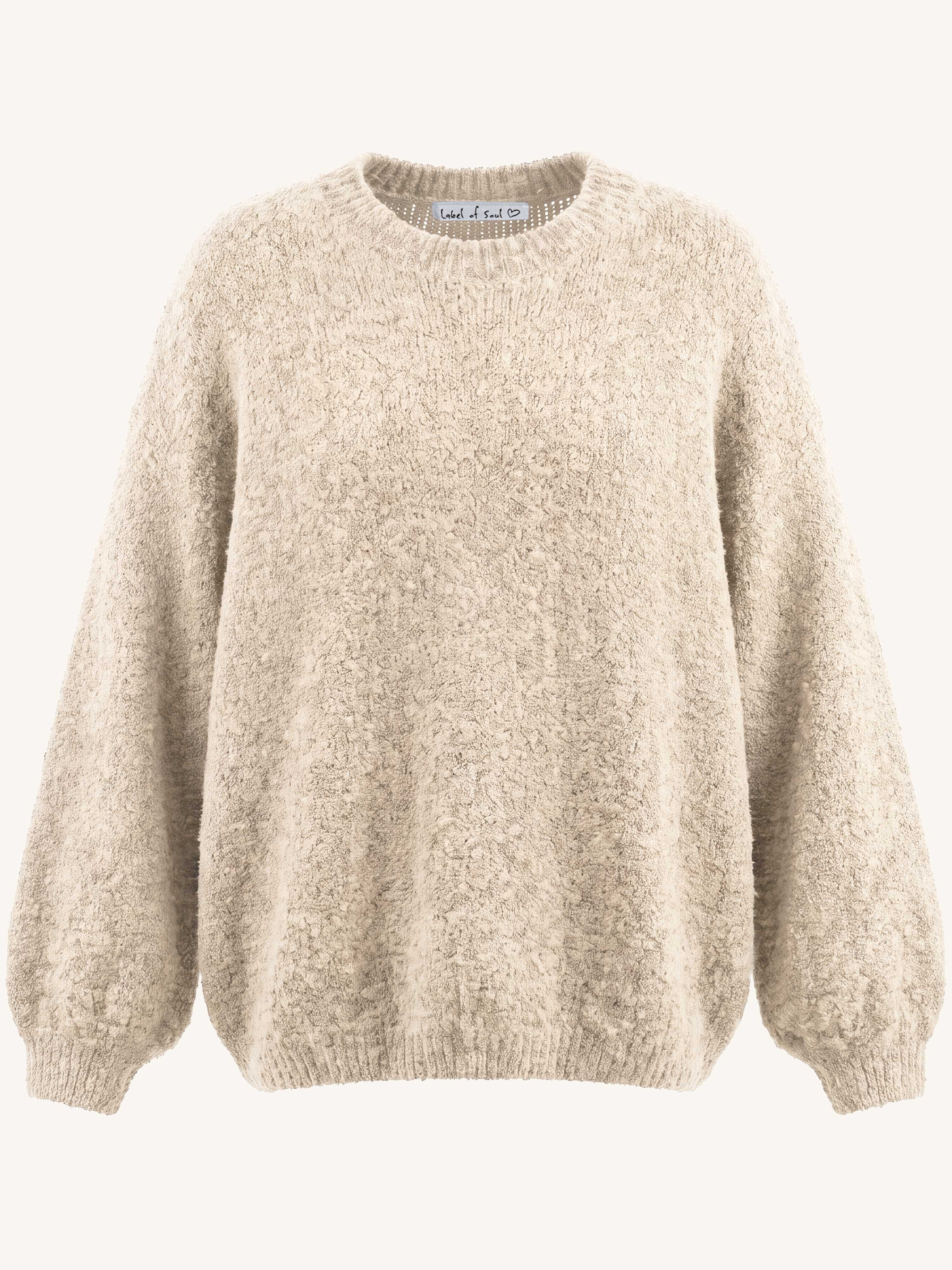 Oversize Rundhals Bouclé Strickpullover - Oatmeal