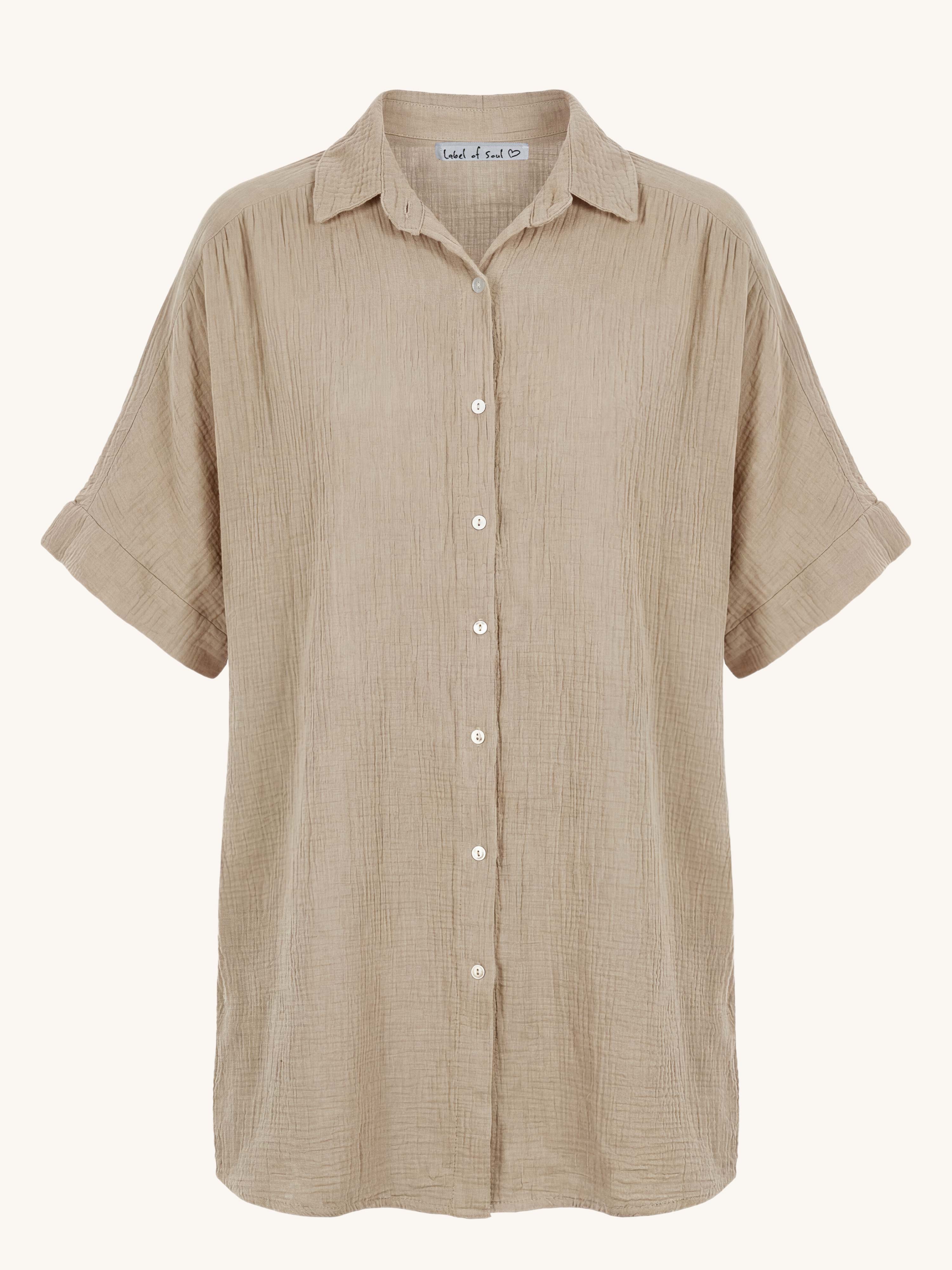 Musselin Oversize Kurzarm Bluse Long - Hazel