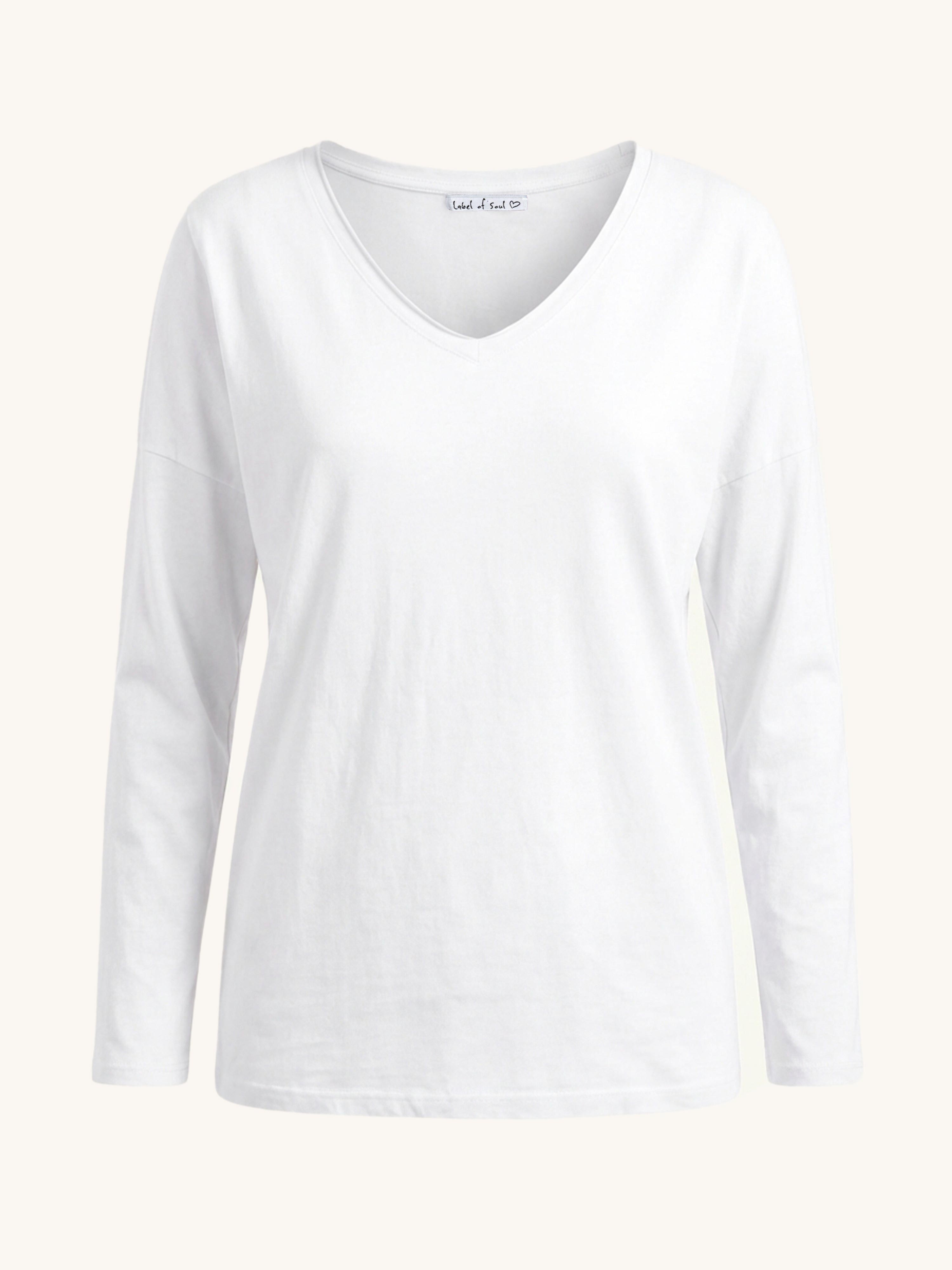 Basic Langarmshirt V-NECK - Weiss