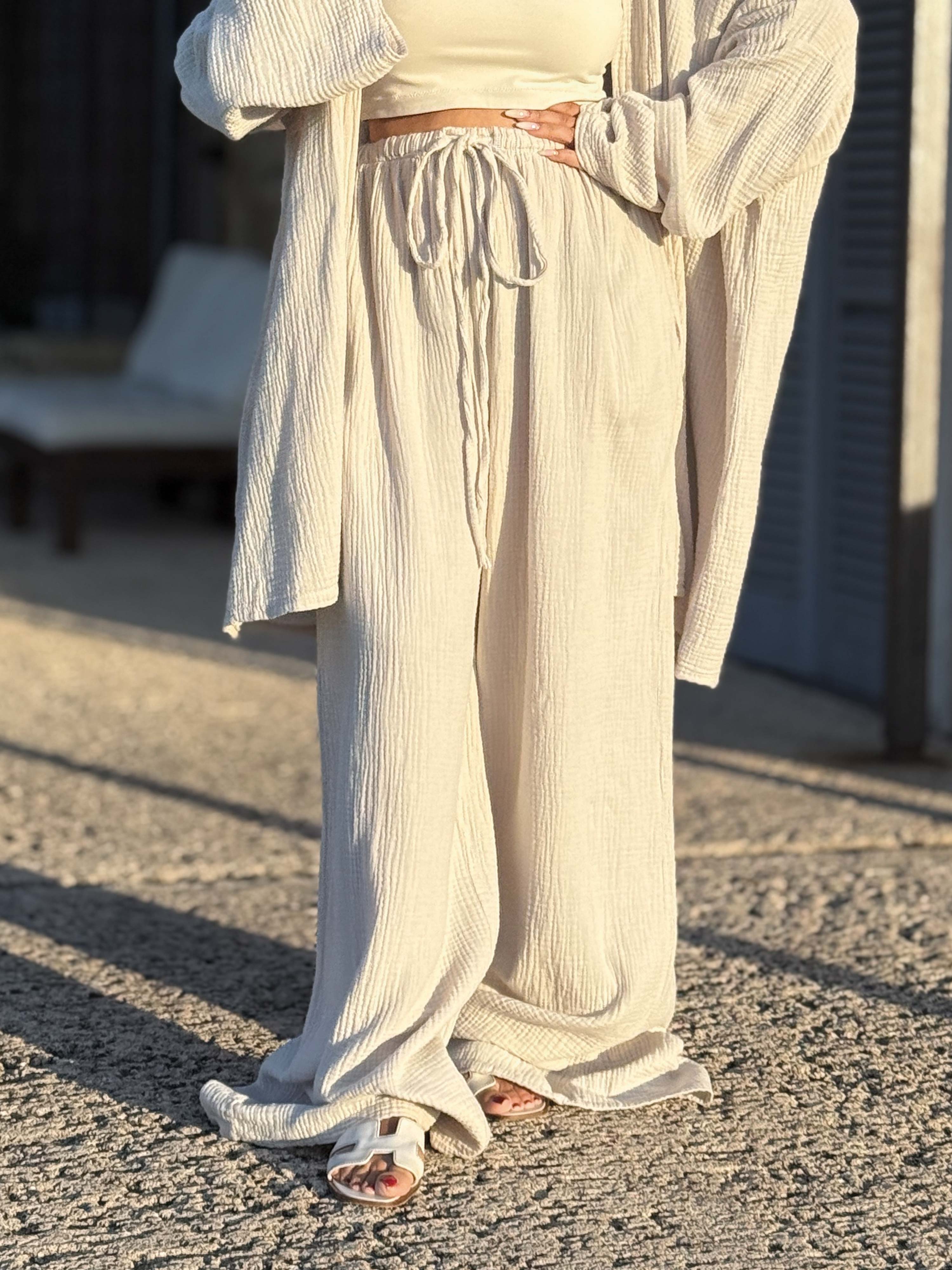 Musselin Palazzo Oversize Hose - NAMASTE - Beige