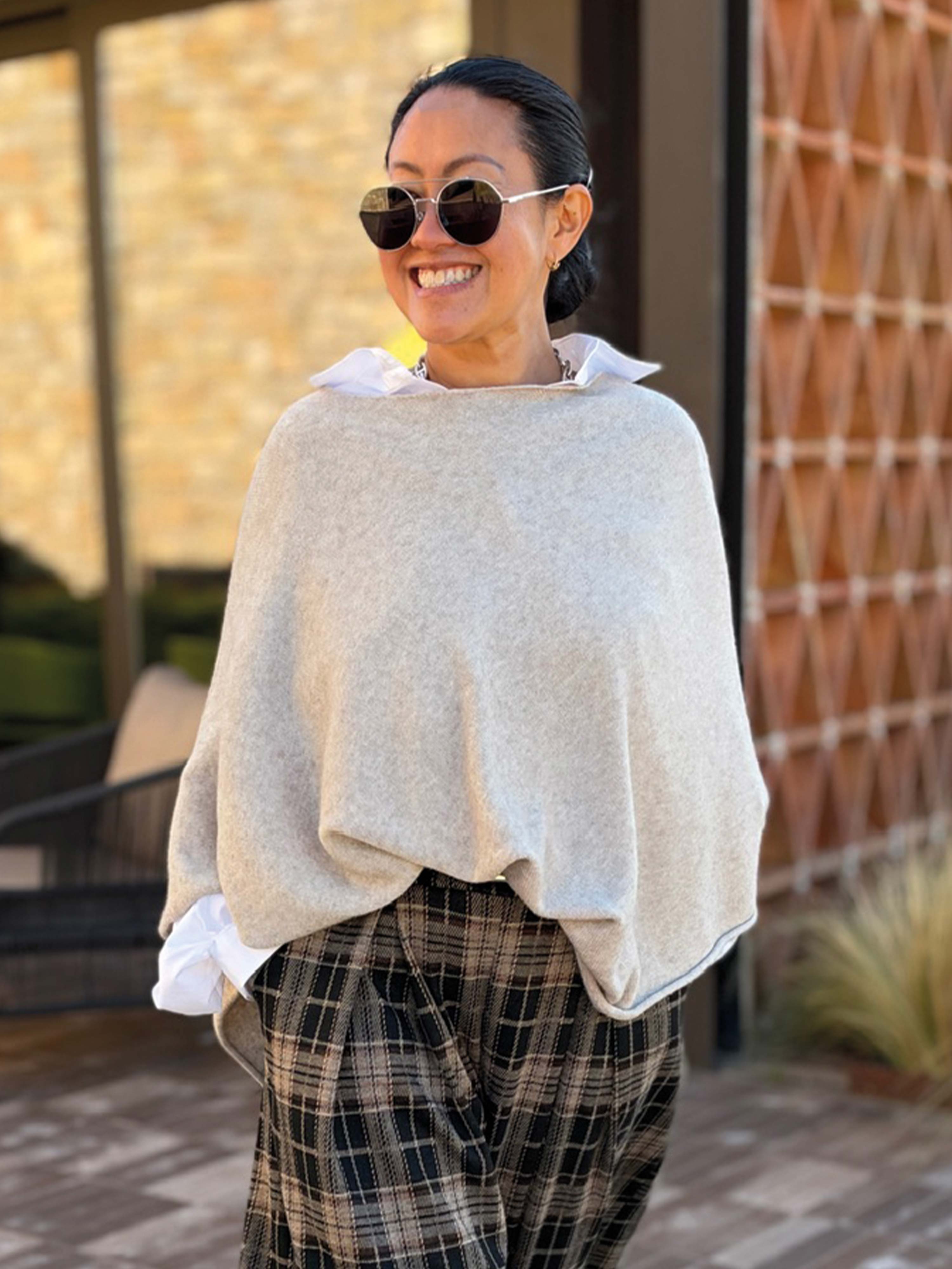 Oversize Viskose Strick Poncho Cape - Oatmeal