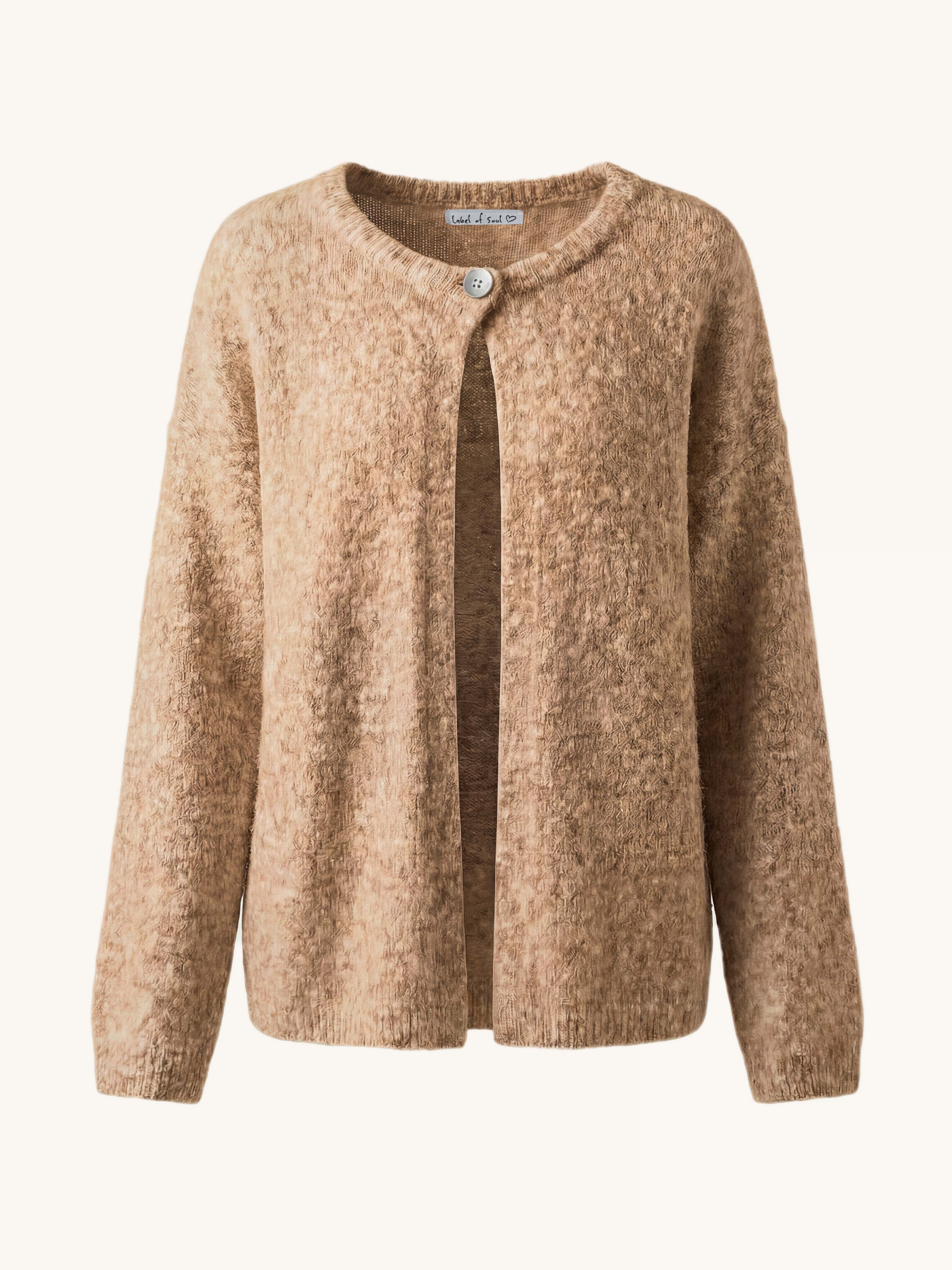 ONE Button Soft Strickjacke mit Alpakawollanteil - Cappuccino