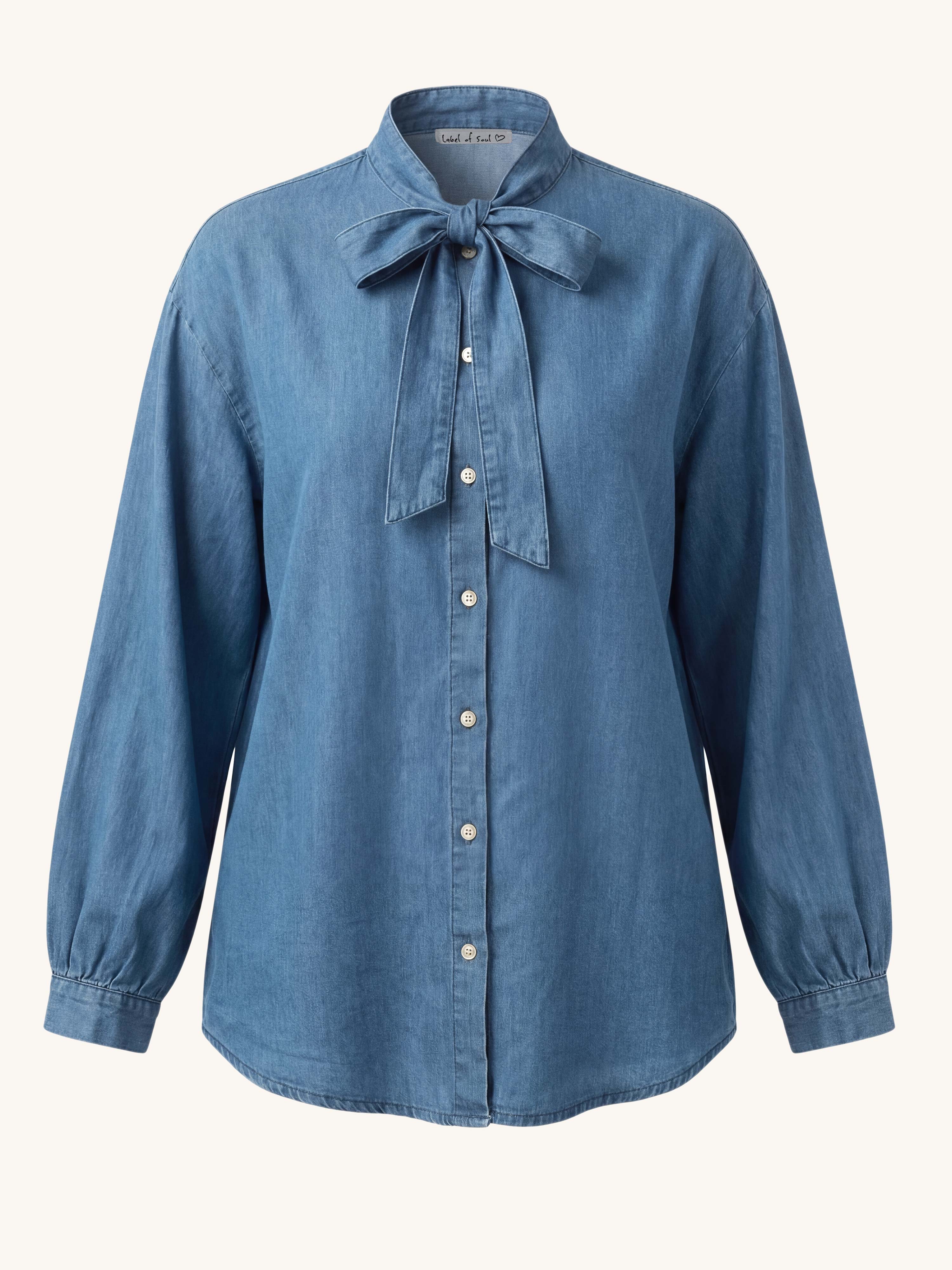 Lyocell Midi Bluse mit Schleife - Medium Blue