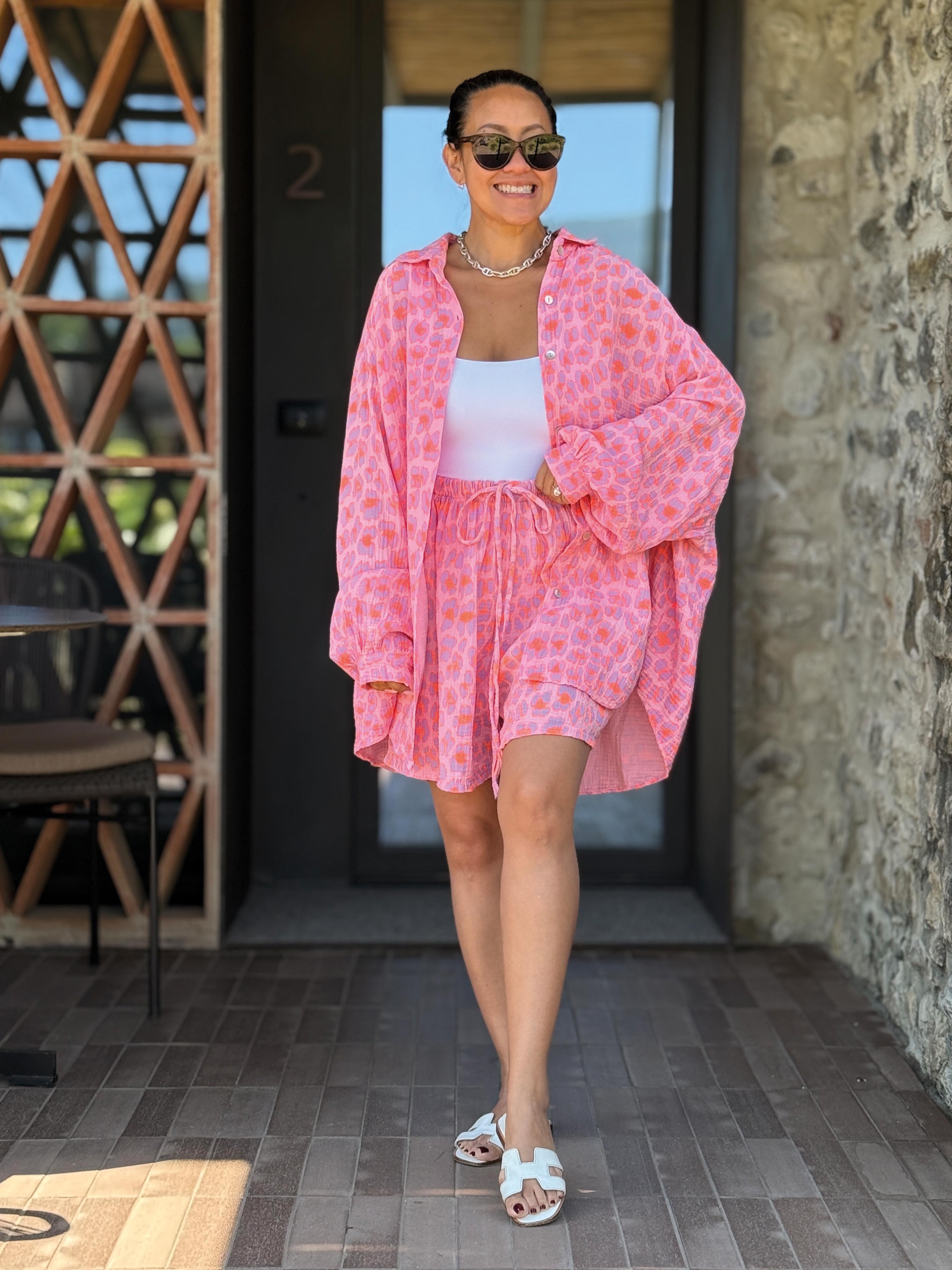 Musselin Midi Oversize Bluse - LEOPARD - Candy Musselin Midi Oversize Bluse - LEOPARD - Candy