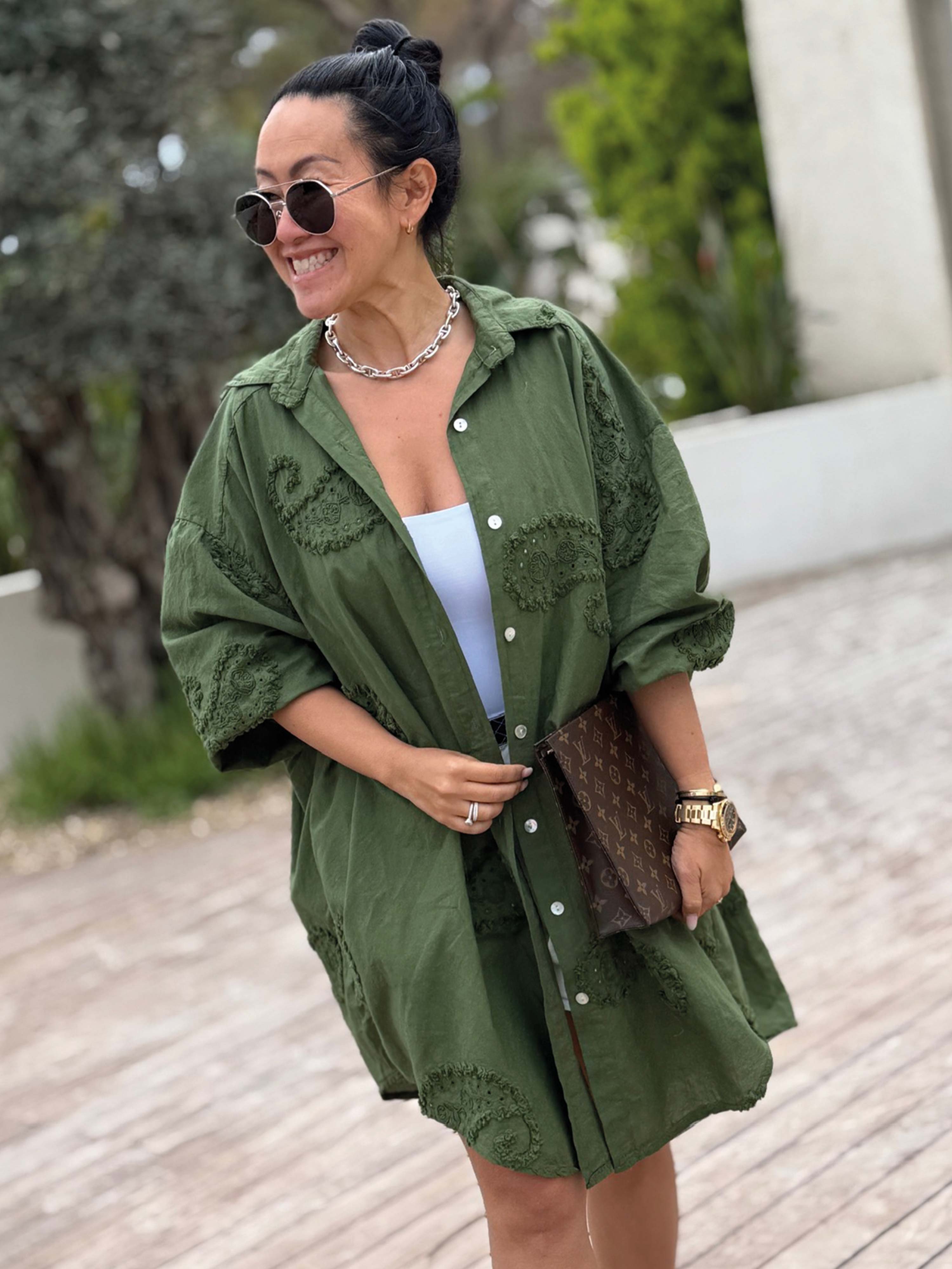 Cotton Oversize Long Bluse - OHANA - Olive