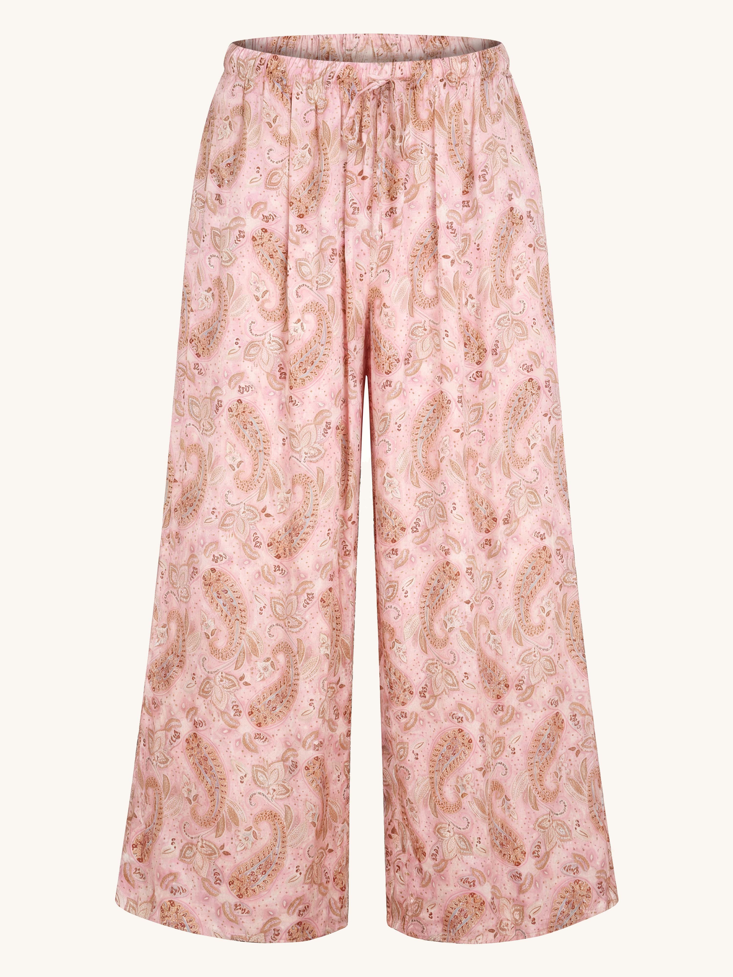 Viskose Palazzo Oversize Hose mit Seidenanteil - Paisley Rosa