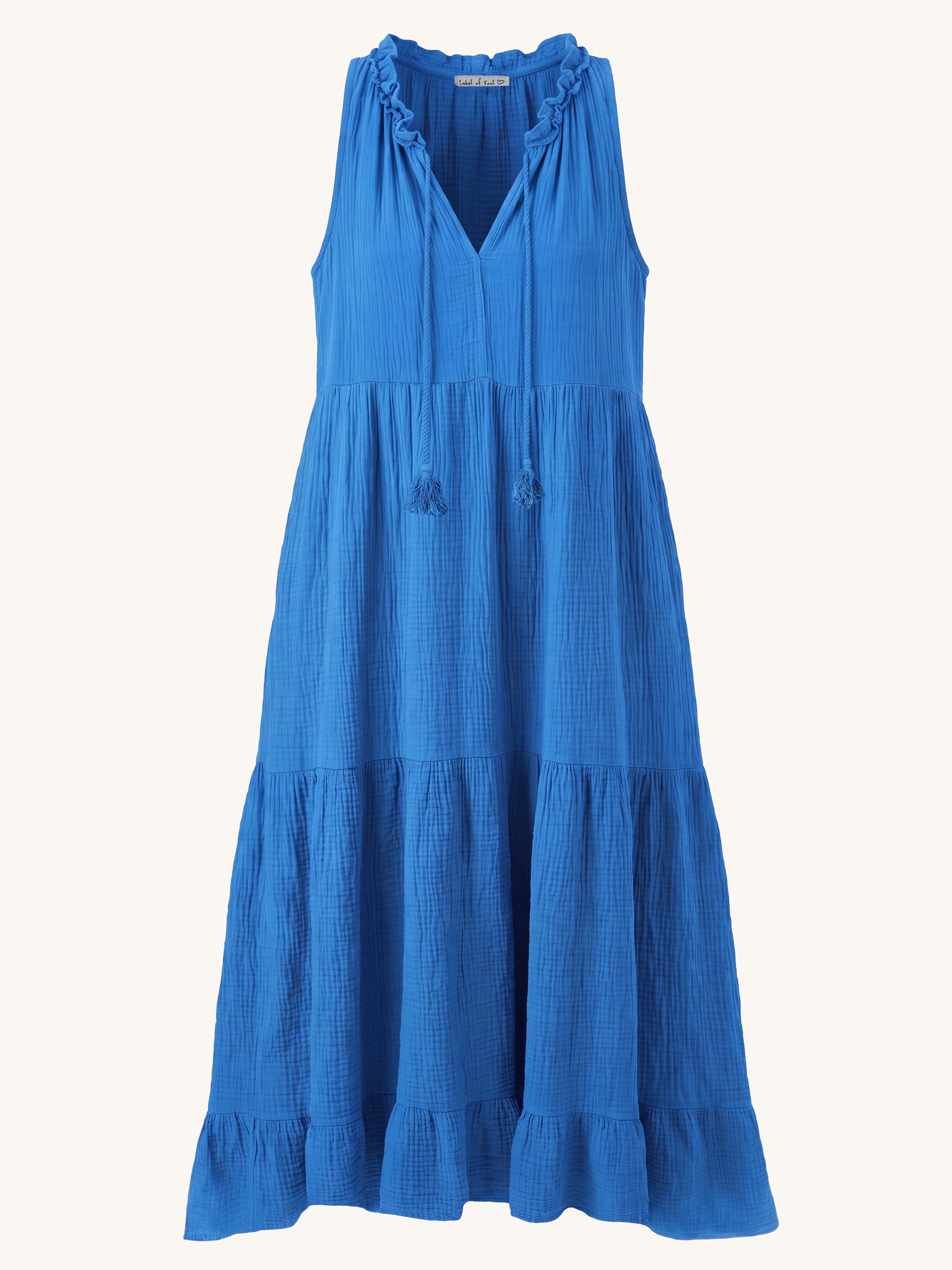 Ärmelloses Musselin Kleid - Royalblau