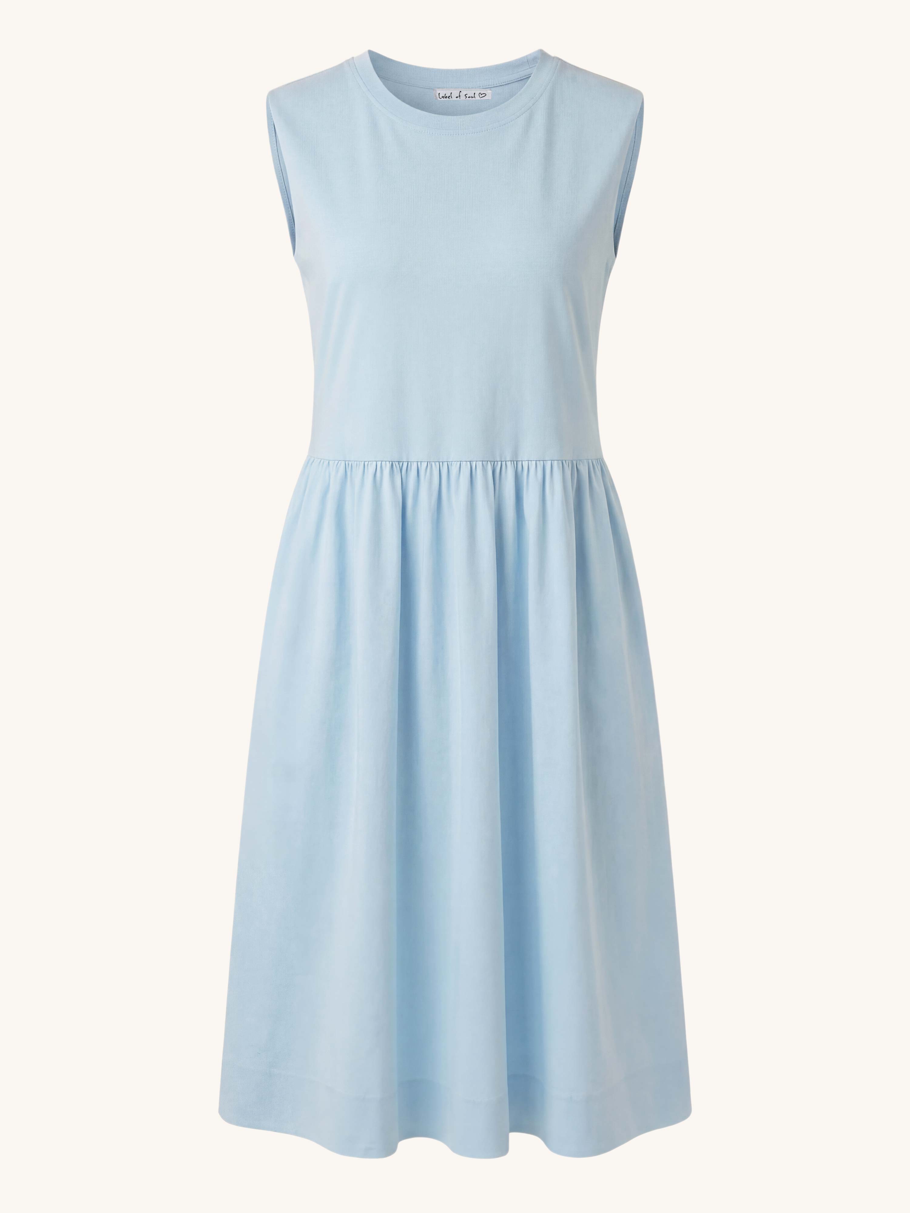 Ärmelloses Cotton Kleid mit Seitentaschen - Babyblau