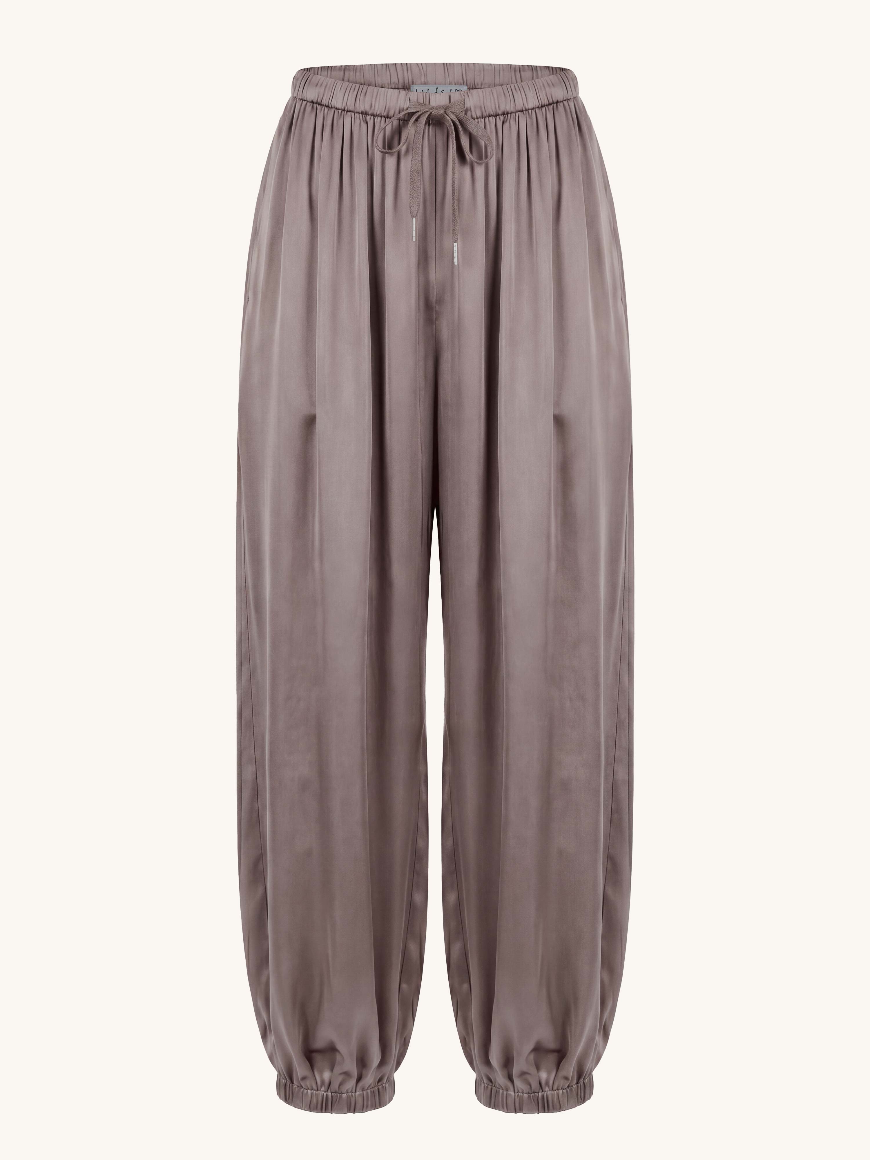 Viskose Palazzo Hose mit Bund - ELEGANCE - Taupe