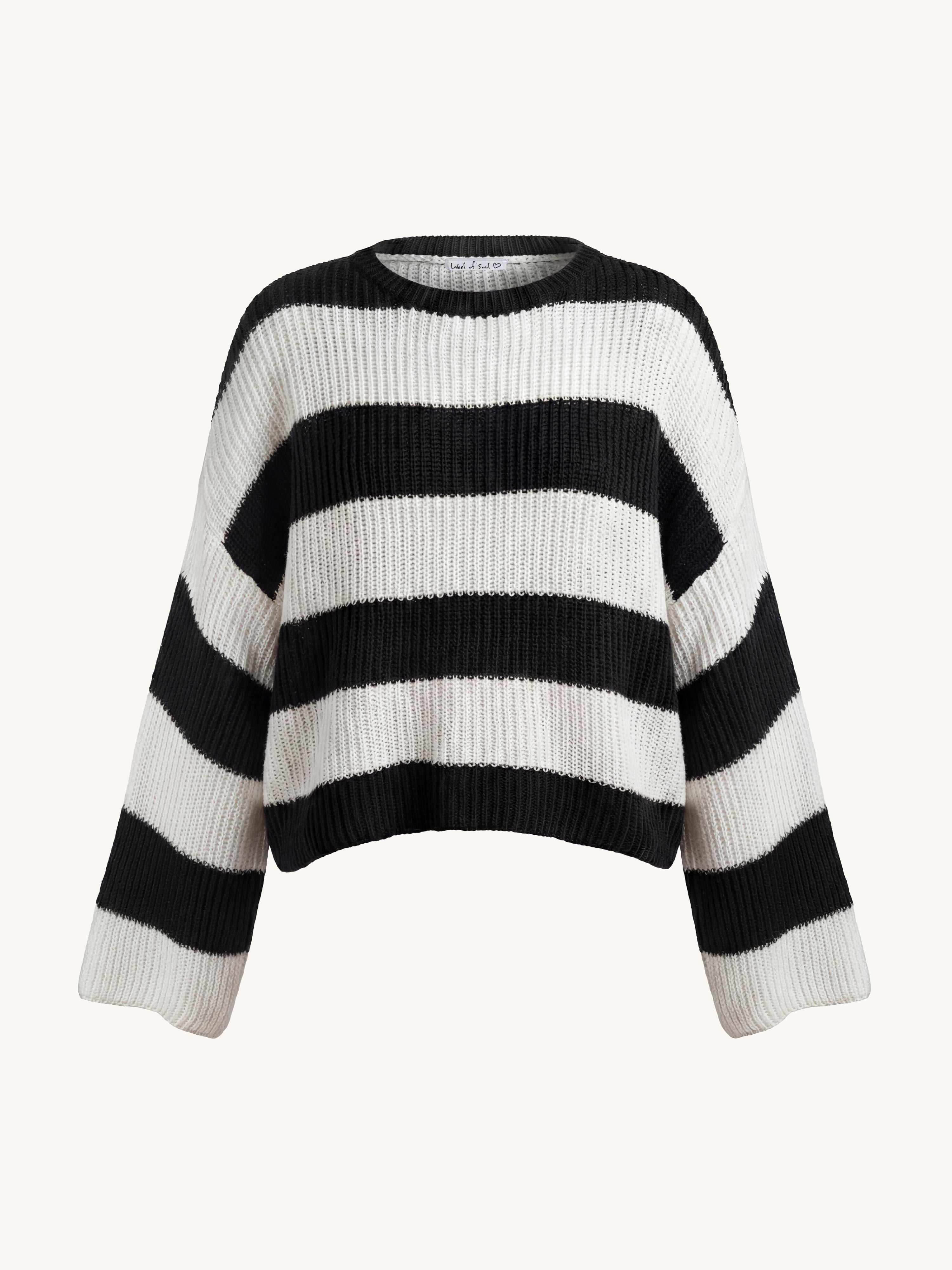 Gestreifter Strickpullover - Luisa - Schwarz/Creme