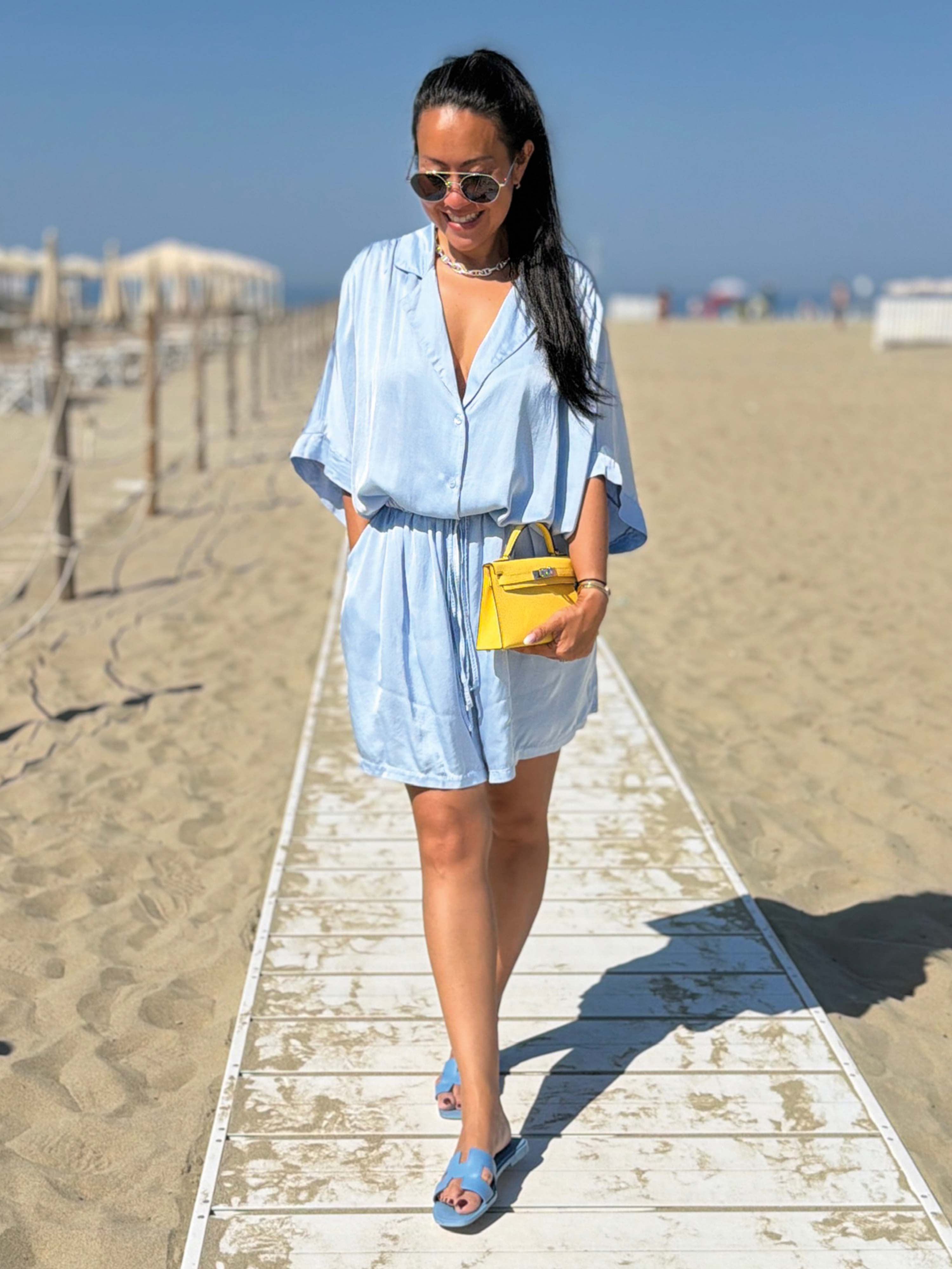 Viskose Oversize Hemdbluse - ELEGANCE - Babyblau