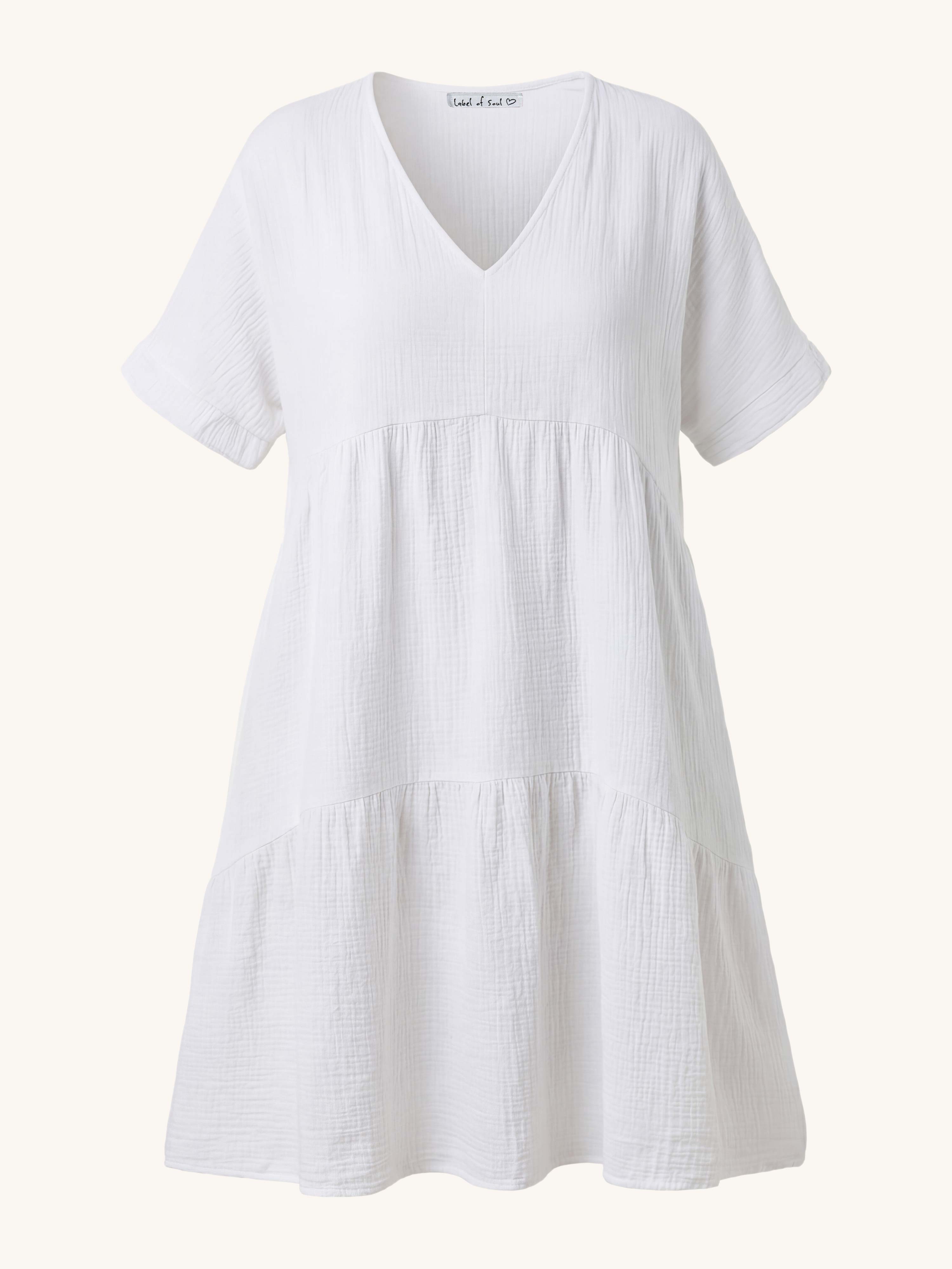 Musselin Tunika Long mit V-Ausschnitt - Weiss