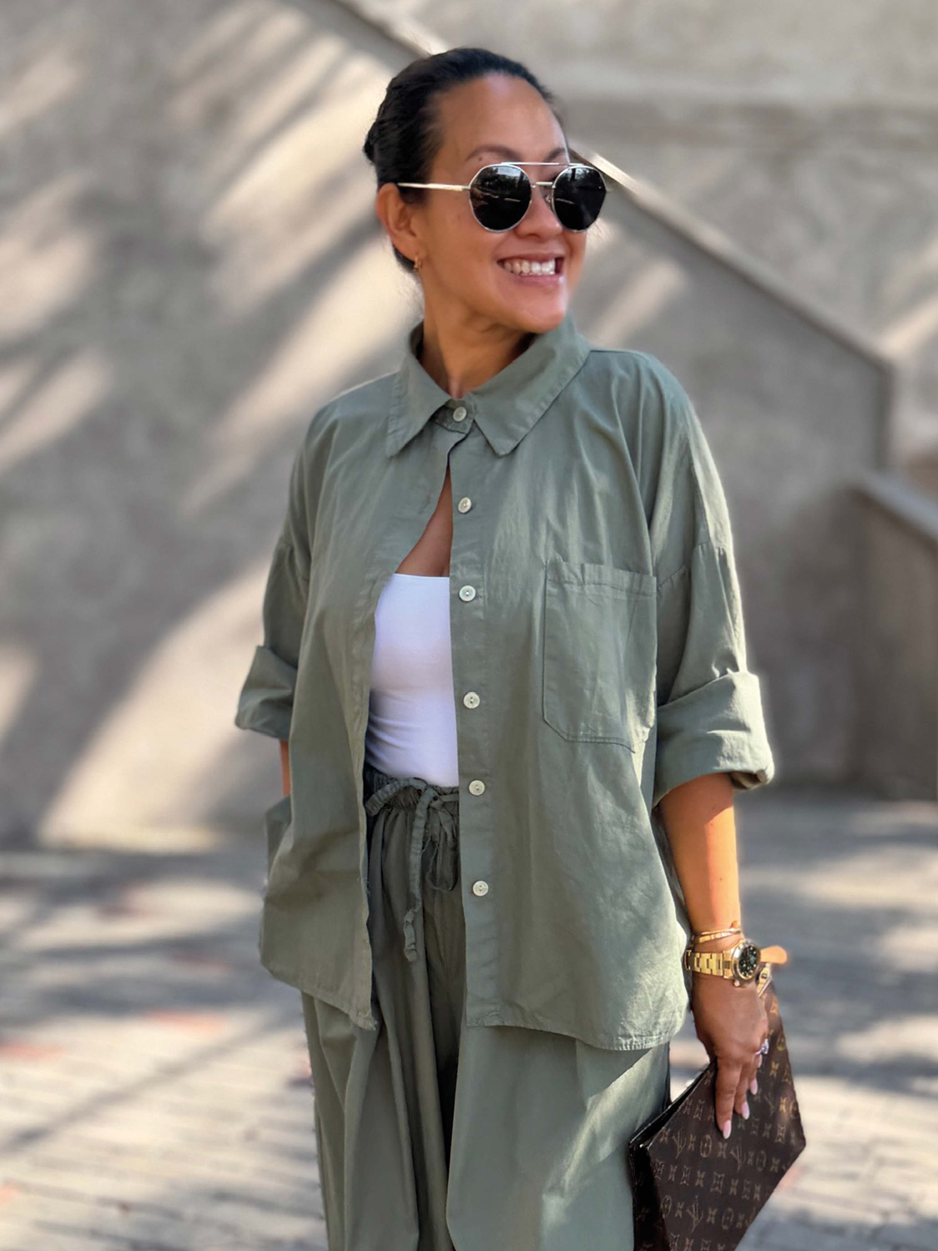 Basic Cotton Boxy Bluse - Matcha